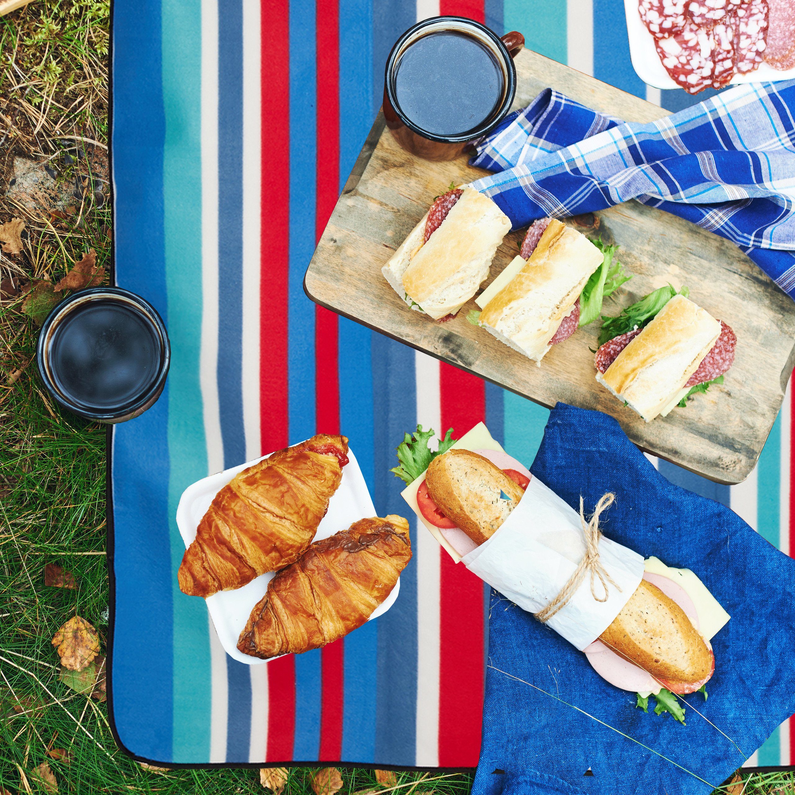 Picknickdecke Picknickdecke 200x200cm blau gestreift, relaxdays