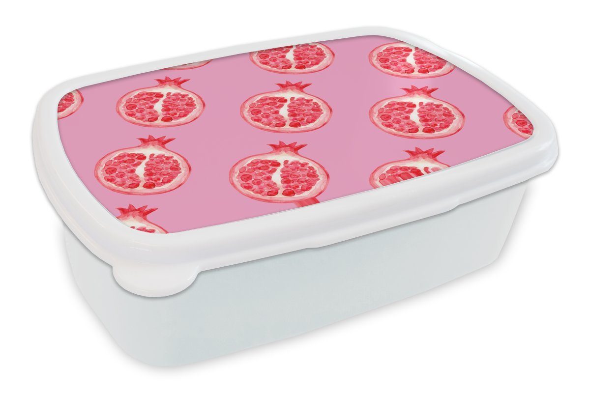 MuchoWow Lunchbox Obst - Rosa - Muster, Kunststoff, (2-tlg), Brotbox für Kinder und Erwachsene, Brotdose, für Jungs und Mädchen weiß