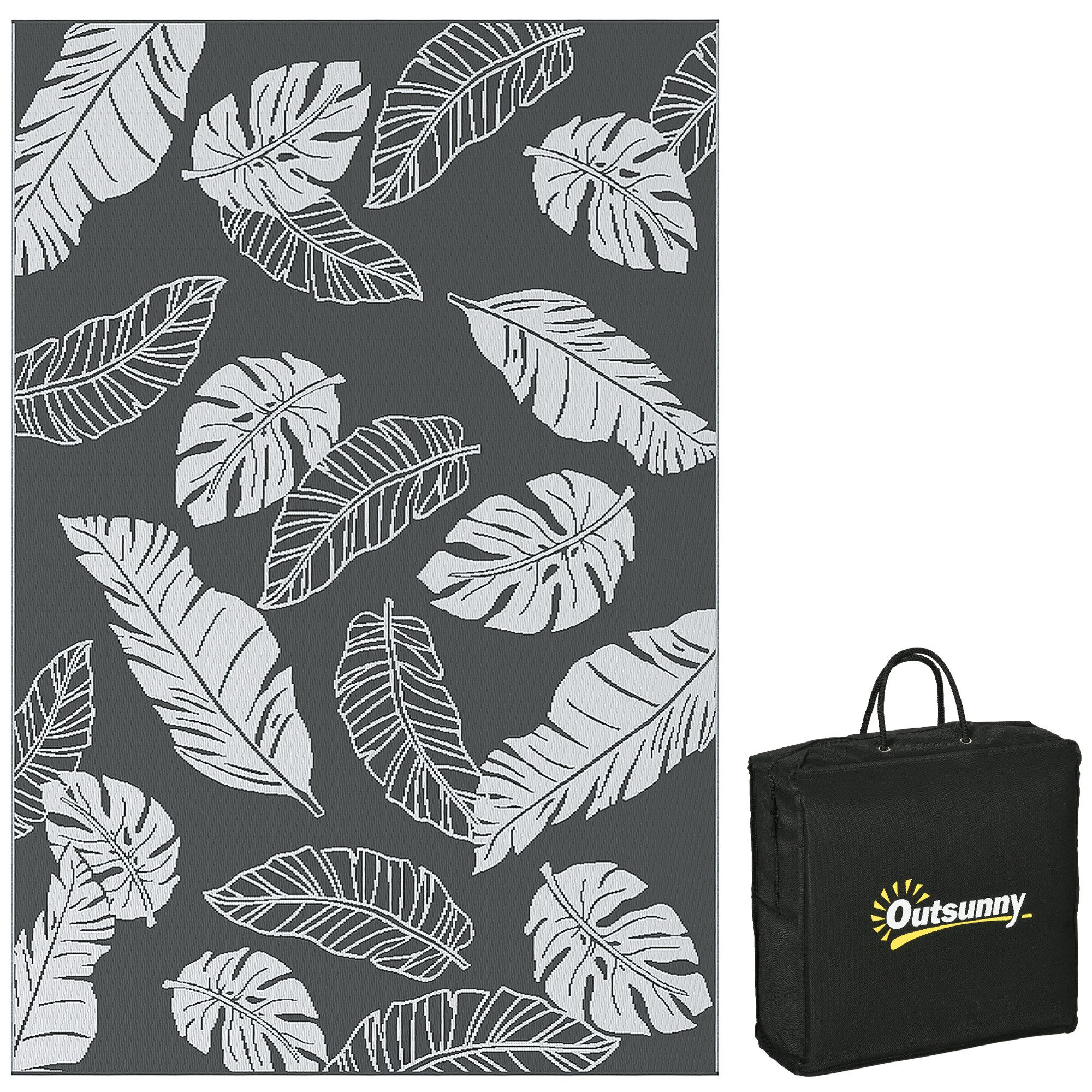 Outsunny Outdoorteppich Campingteppich, doppelseitig, wetterfester Kunststoffteppich, Rechteckig, Höhe: 0.3 mm, für Balkon, Terrasse, Grau+Weiß, 182 x 274 cm