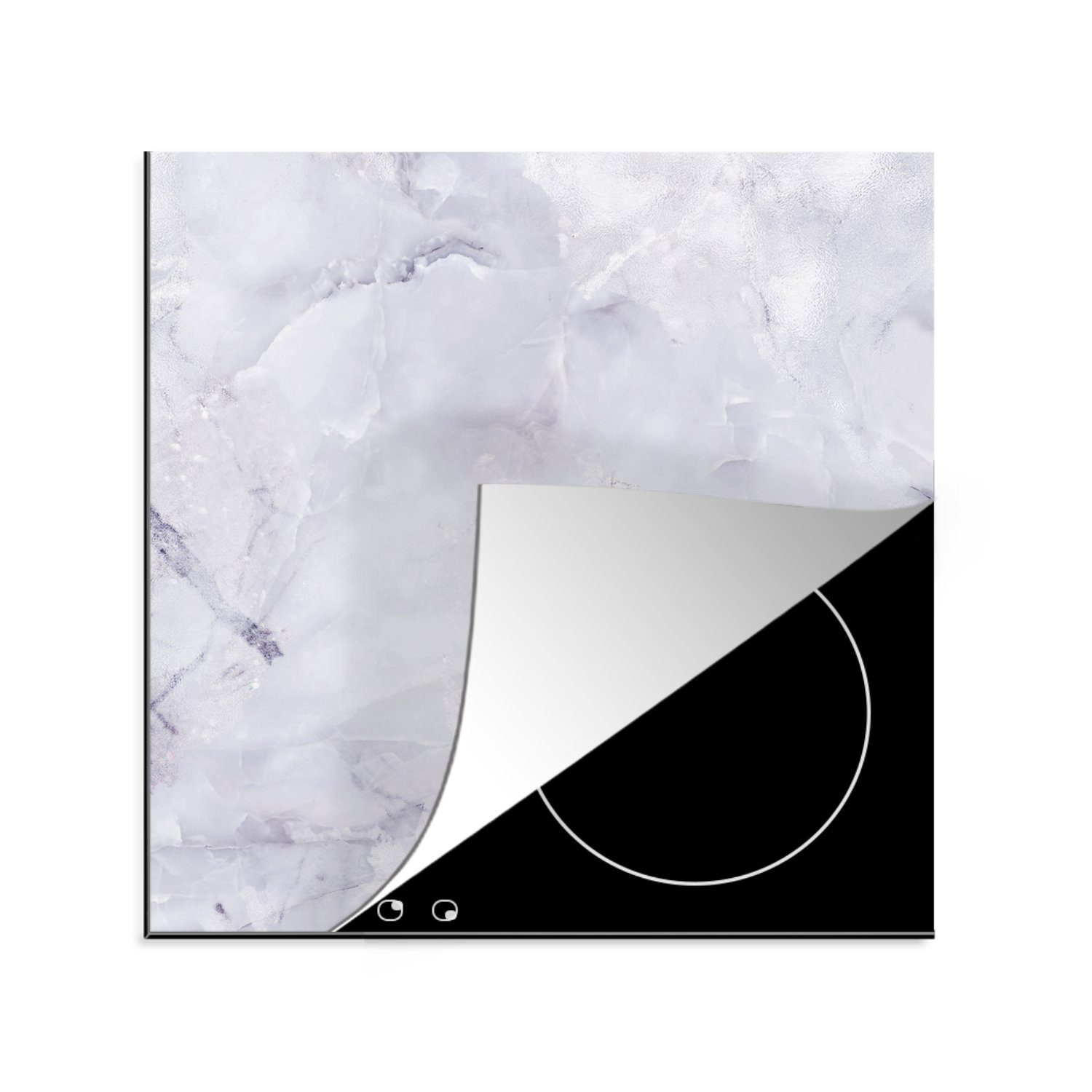MuchoWow Herdblende-/Abdeckplatte Marmor - Füllung - Weiß, Vinyl, (1 tlg), 78x78 cm, Ceranfeldabdeckung, Arbeitsplatte für küche