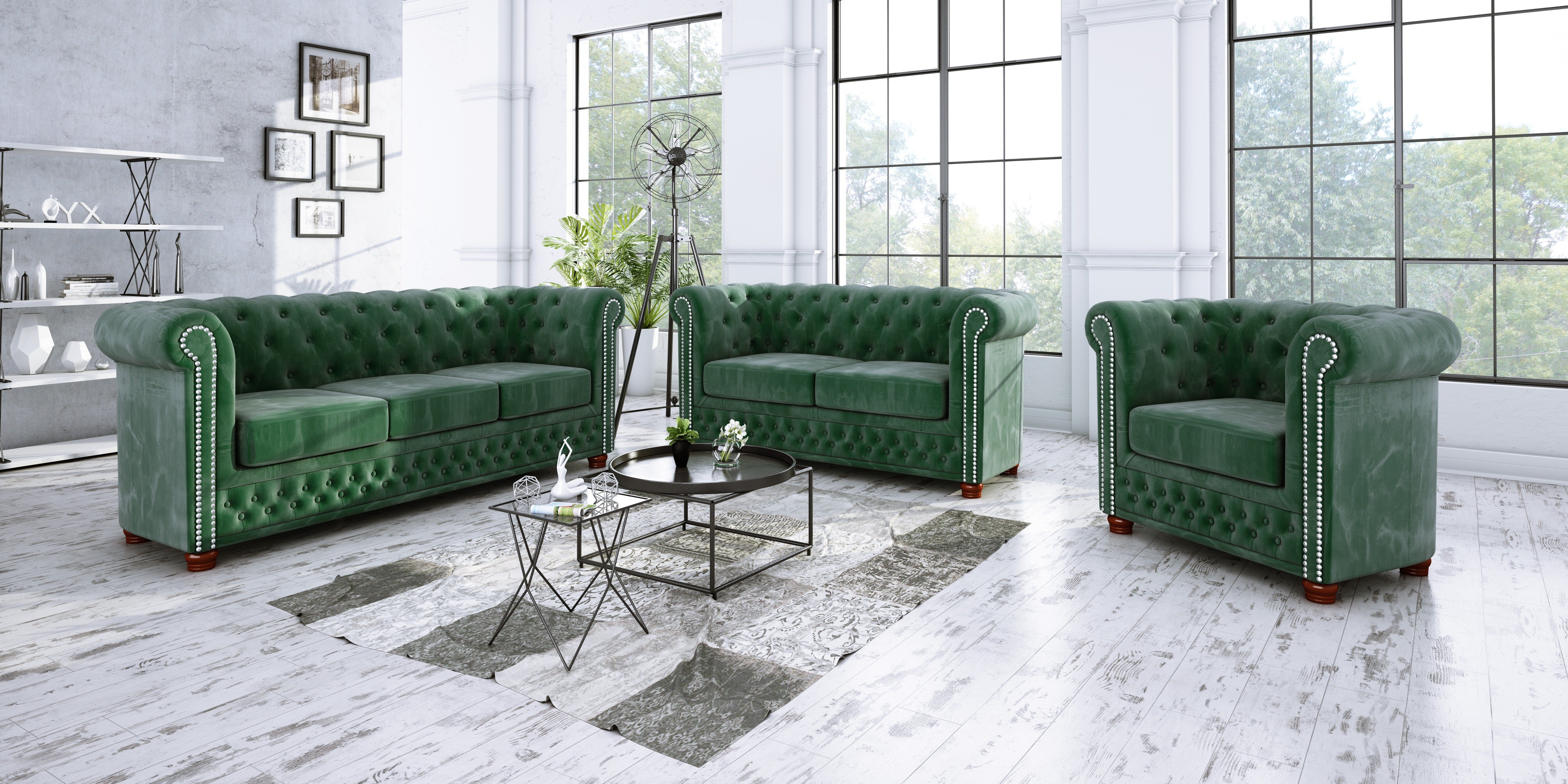 S-Style Möbel Polstergarnitur Chesterfield Leeds 3+2+1, günstig online kaufen