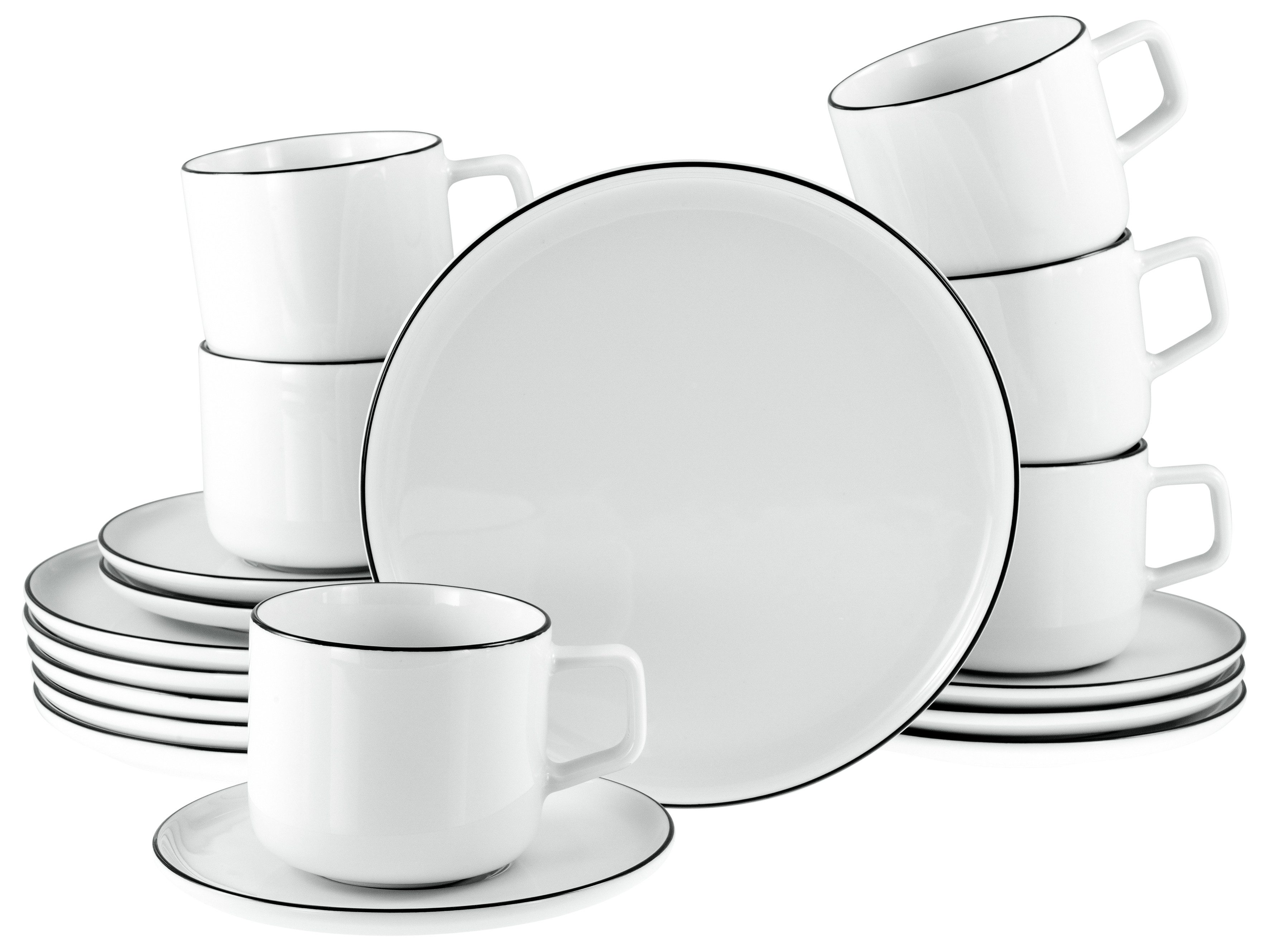 CreaTable Kaffeeservice Chef Collection Black Line, Kaffee-Service 18-tlg (18-tlg), 6 Personen, Porzellan, Daily Use, Zeitlos