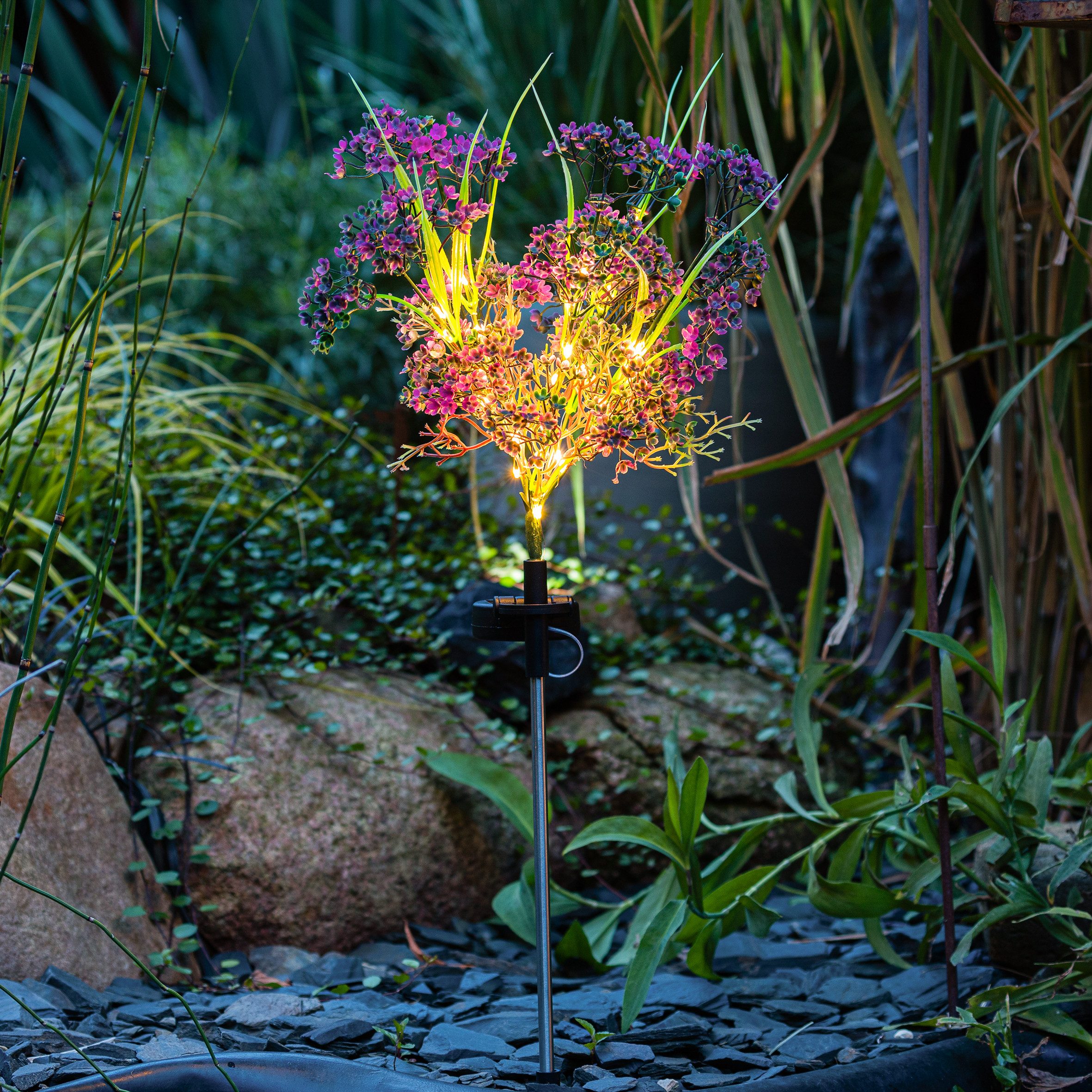 Spetebo Gartenstecker Garten Solarstecker Heidekraut mit 28 LED - 65 cm (Stück, 1-St., Gartenstecker Heidekraut) Deko Gartenstecker warm weiß beleuchtet