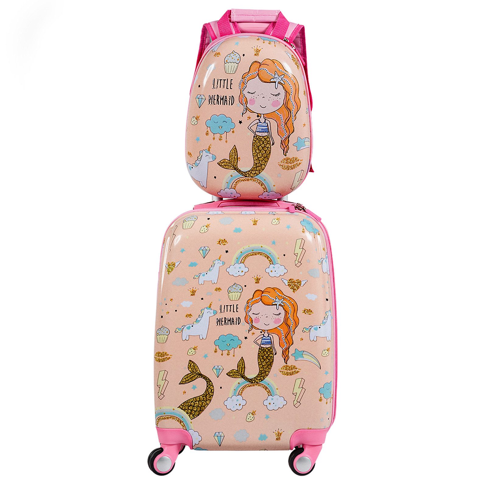 COSTWAY Kinderkoffer Reisegepäck, 2tlg Kinderkoffer + Rucksack