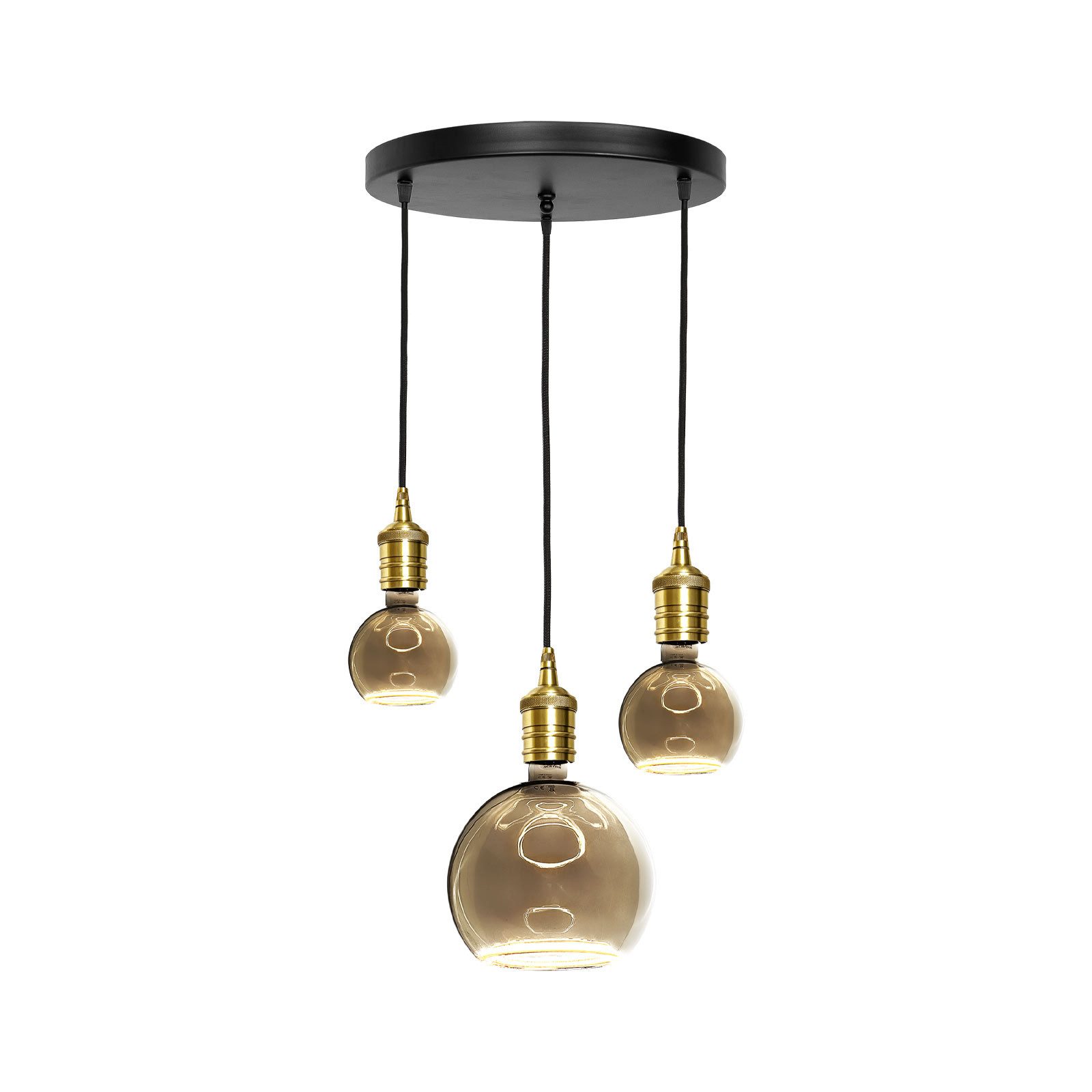 Licht-Erlebnisse Pendelleuchte ADRIAN, ohne Leuchtmittel, D: 40 cm in Schwarz matt Messing Wohnzimmer Echt-Messing 3-flammig