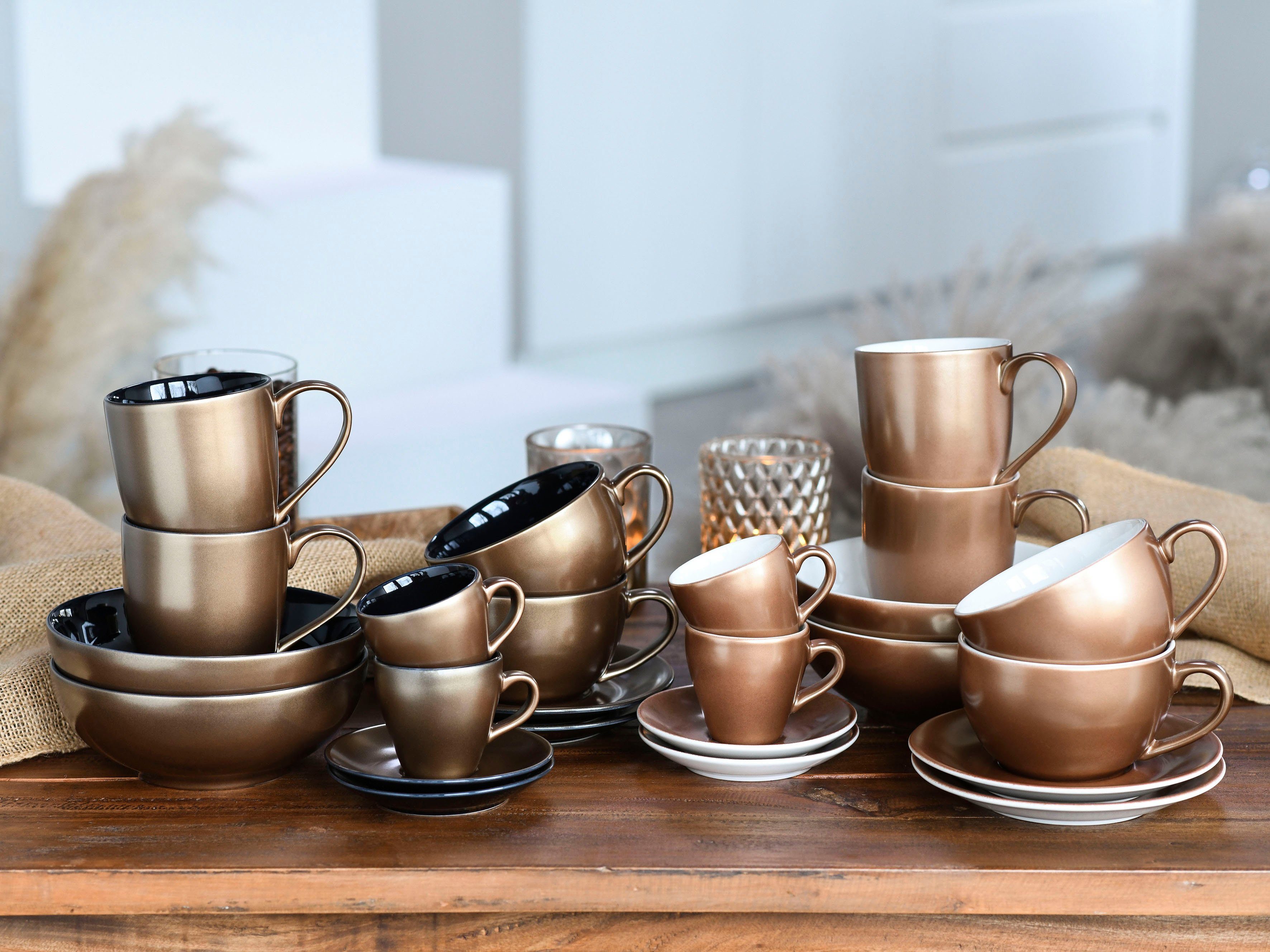 CreaTable Espressotasse Golden Days, 4-tlg., Steinzeug, 4-teilig, inkl. Untertasse