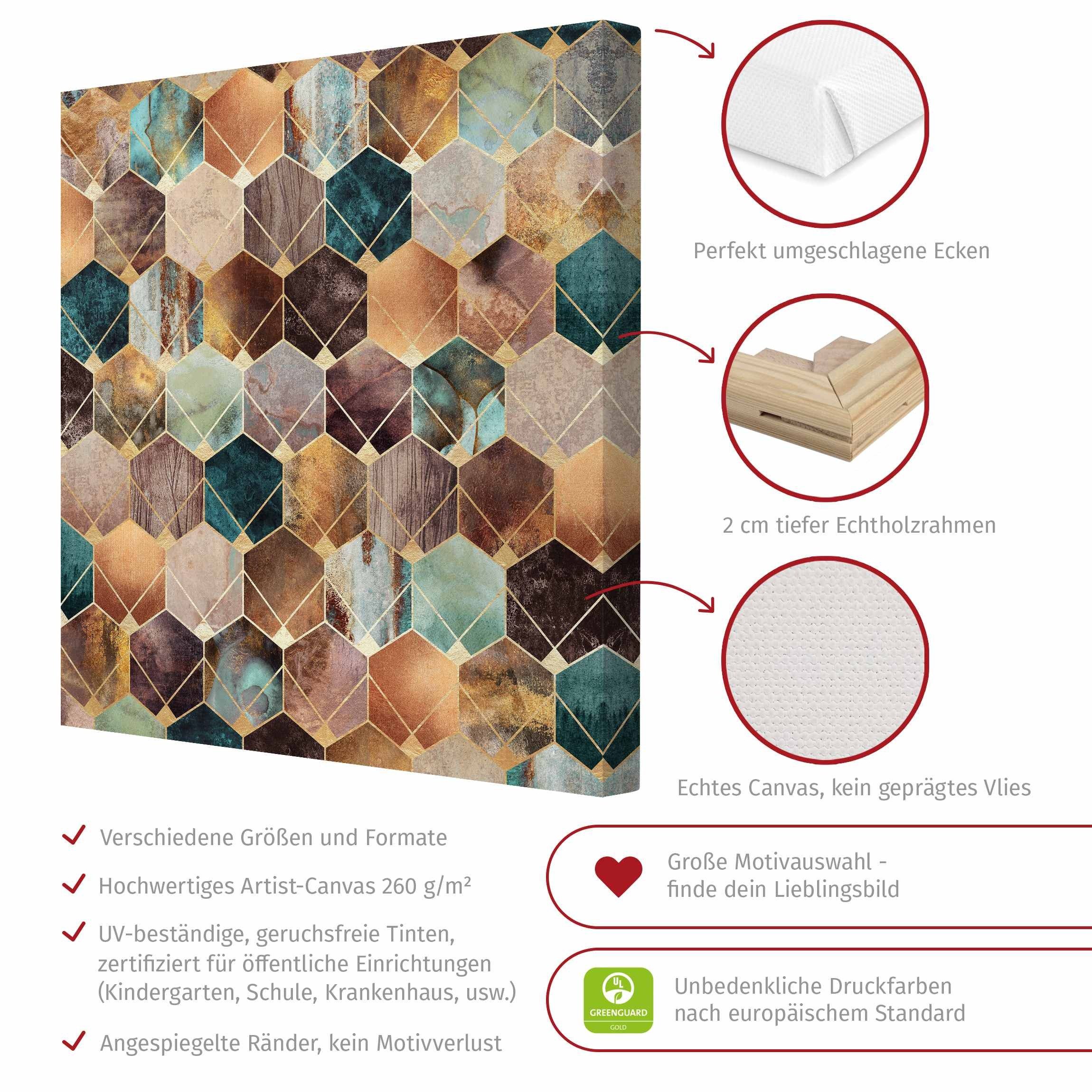 Bilderdepot24 Leinwandbild Kunstdruck Geometrie goldenes Art Deco gold Bild auf Leinwand XXL, Wohnzimmer Schlafzimmer Küche Flur Wandbild Kunstkopie Wanddeko Druck