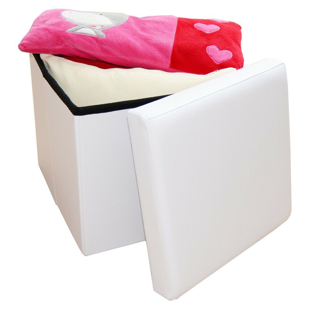 style home Sitzhocker mit Stauraum faltbare Sitzwürfel (Sitztruhe aus Kunstleder, 38 * 38 * 38 cm Weiß), gepolstert Sitzbank Fußhocker für Wohnzimmer Schlafzimmer