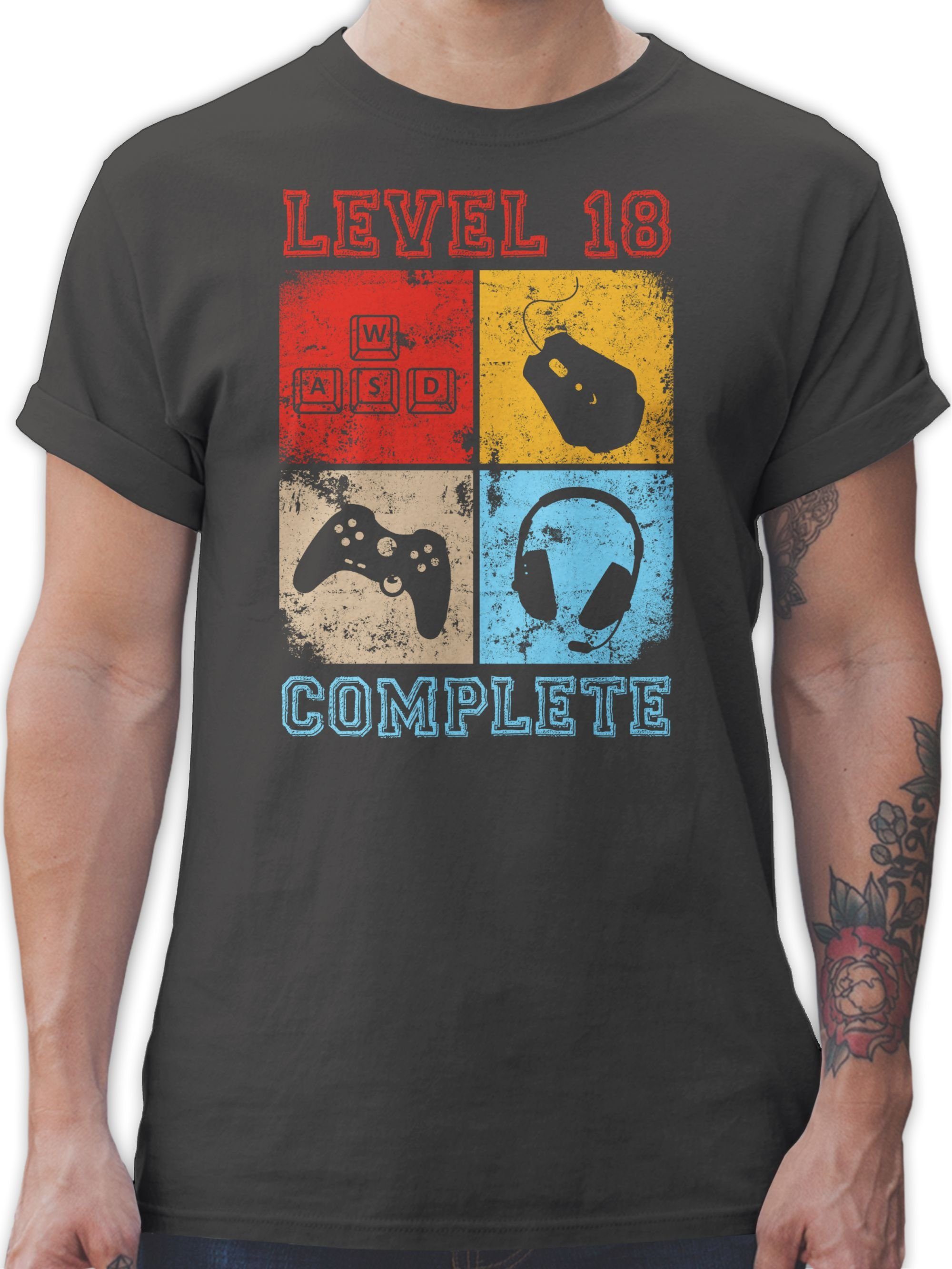 Shirtracer T-Shirt Level 18 Complete Completed 18. Geburtstag 01 Dunkelgrau