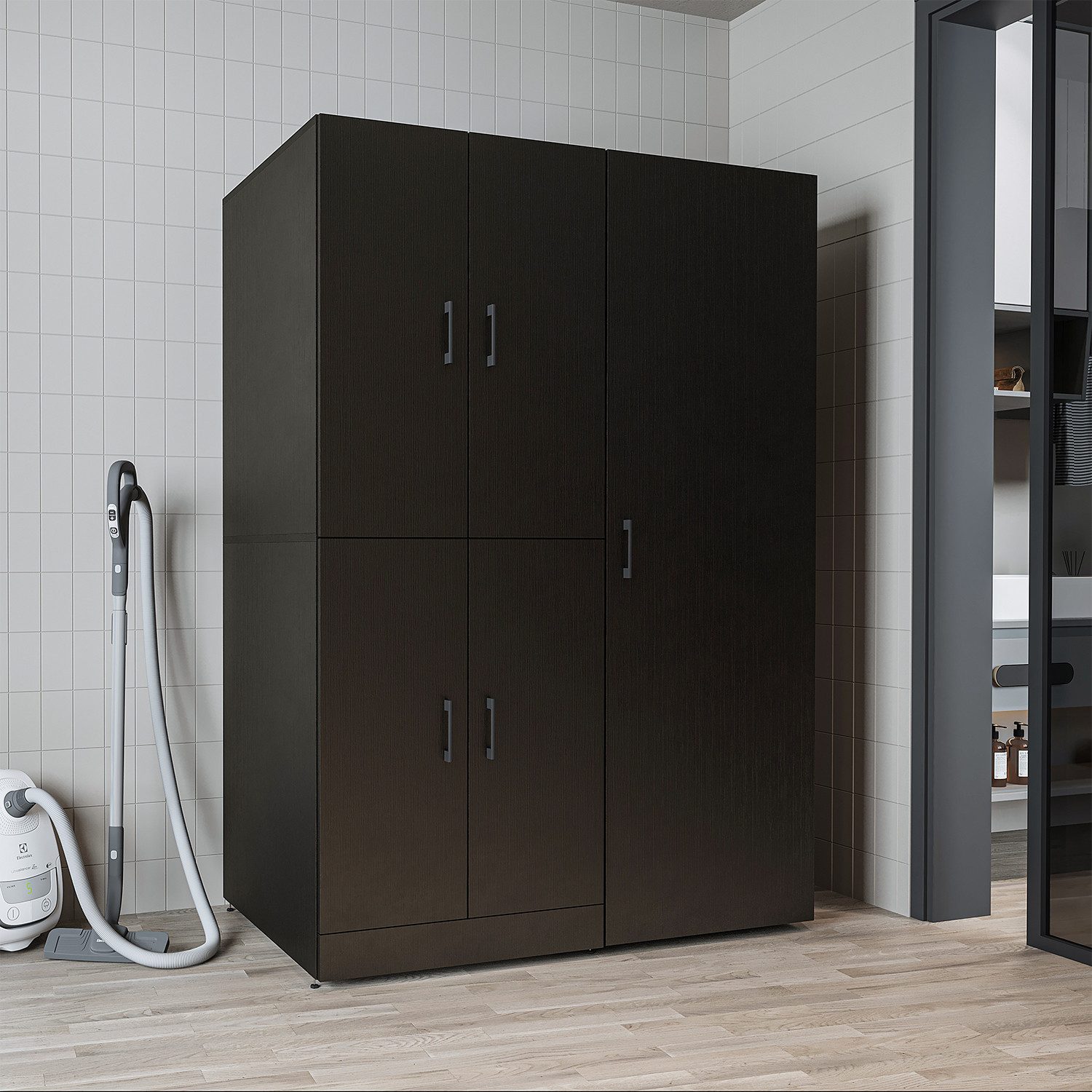 Roomart Waschmaschinenumbauschrank DORA 130 cm Waschmaschinenschrank + Hochschrank 60 cm, in 5 Farben (für Waschmaschine & Trockner mit Regalboden, Waschmaschinenschrank mit breitem Hochschrank – 2 Höhen) 130 kg Belastbarkeit, Hochschrank, links/rechts montierbar, in 5 Faren