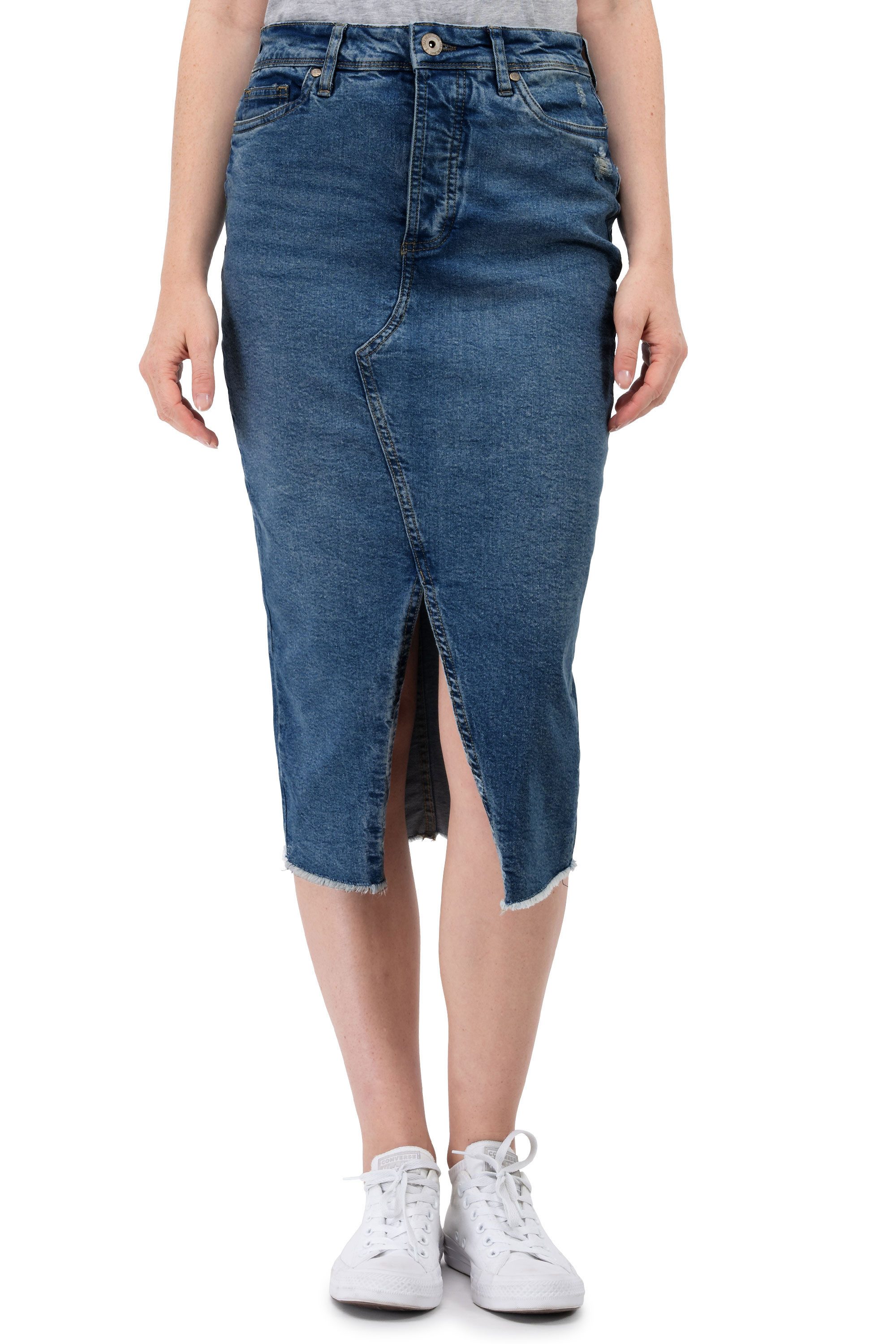 SUBLEVEL Jeansrock Damen Maxi Midi Mini Rock langer Schnitt Denim Stretch