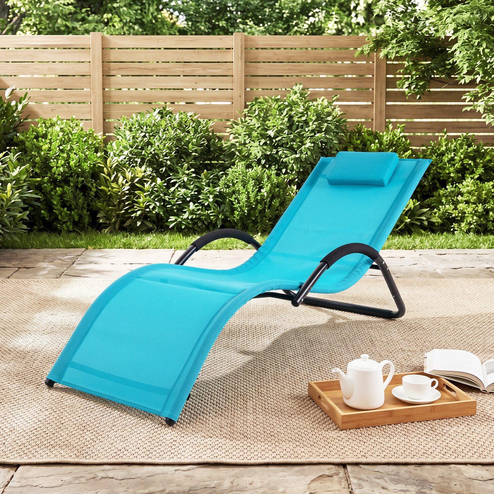 COSTWAY Gartenliege, 1 St., Sonnenliege mit abnehmbarem Kopfkissen, bis 160kg