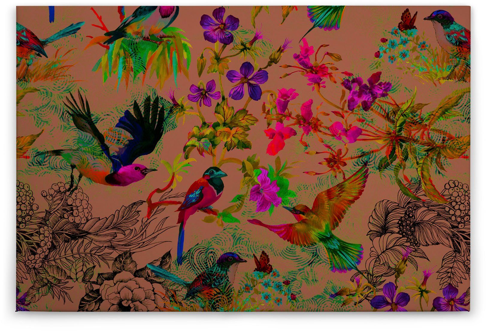 A.S. Création Leinwandbild funky birds 3, Kinder, Kunst, Vögel (1 St), Keilrahmen Bild mit Vögel Floral Leinwand-Bild Wohnzimmer modern Wand