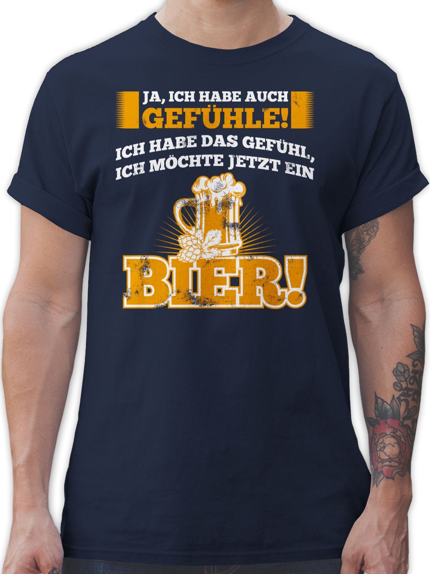 Shirtracer T-Shirt Ja ich habe auch Gefühle - Bier Sprüche Statement mit Spruch 2 Navy Blau