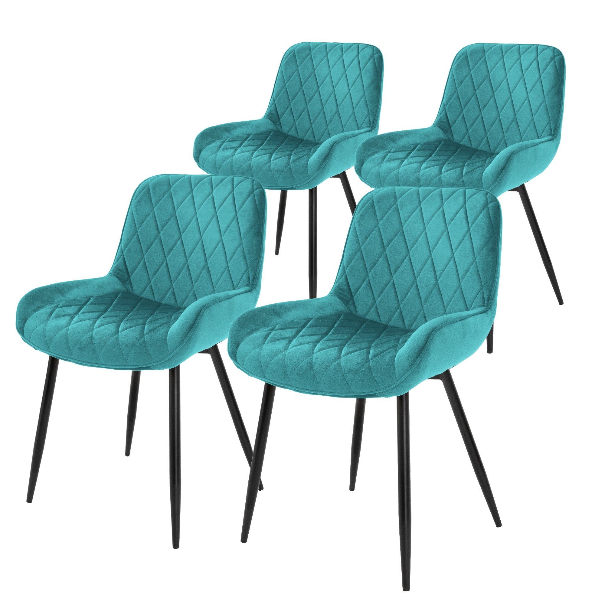 ML-DESIGN Stuhl Esszimmerstühle mit Rücken- & Armlehne 4er Set Türkis Samtbezug, 4er Set Türkis Samtbezug mit Metallbeinen Ergonomisch