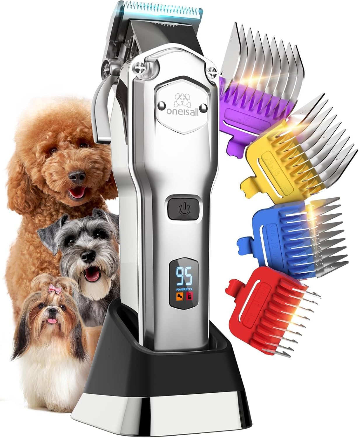 Purpurra Hundeschermaschine Oneisall für dickes Fell, kabellos & wasserdicht, Metalkämme