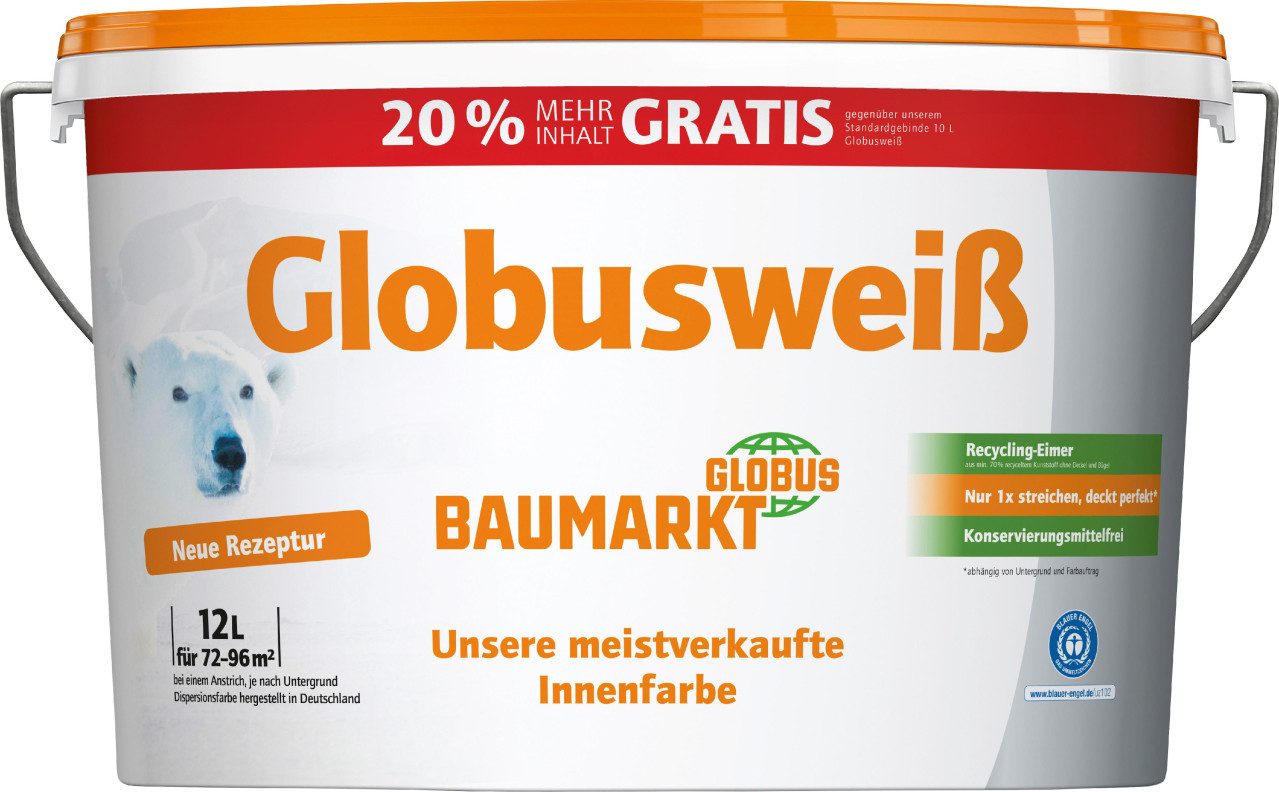 Globus Baumarkt Wandfarbe Globusweiß Wandfarbe weiß matt 12 L