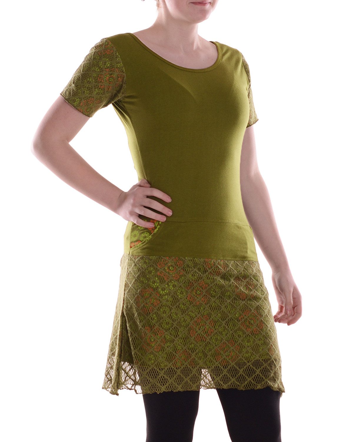 Vishes Sommerkleid Damen A-Linie Kleid Baumwolle Blumen-Muster mit Spitzenapplikationen Alternative Bekleidung, Ethno, Hippie, Retro Style