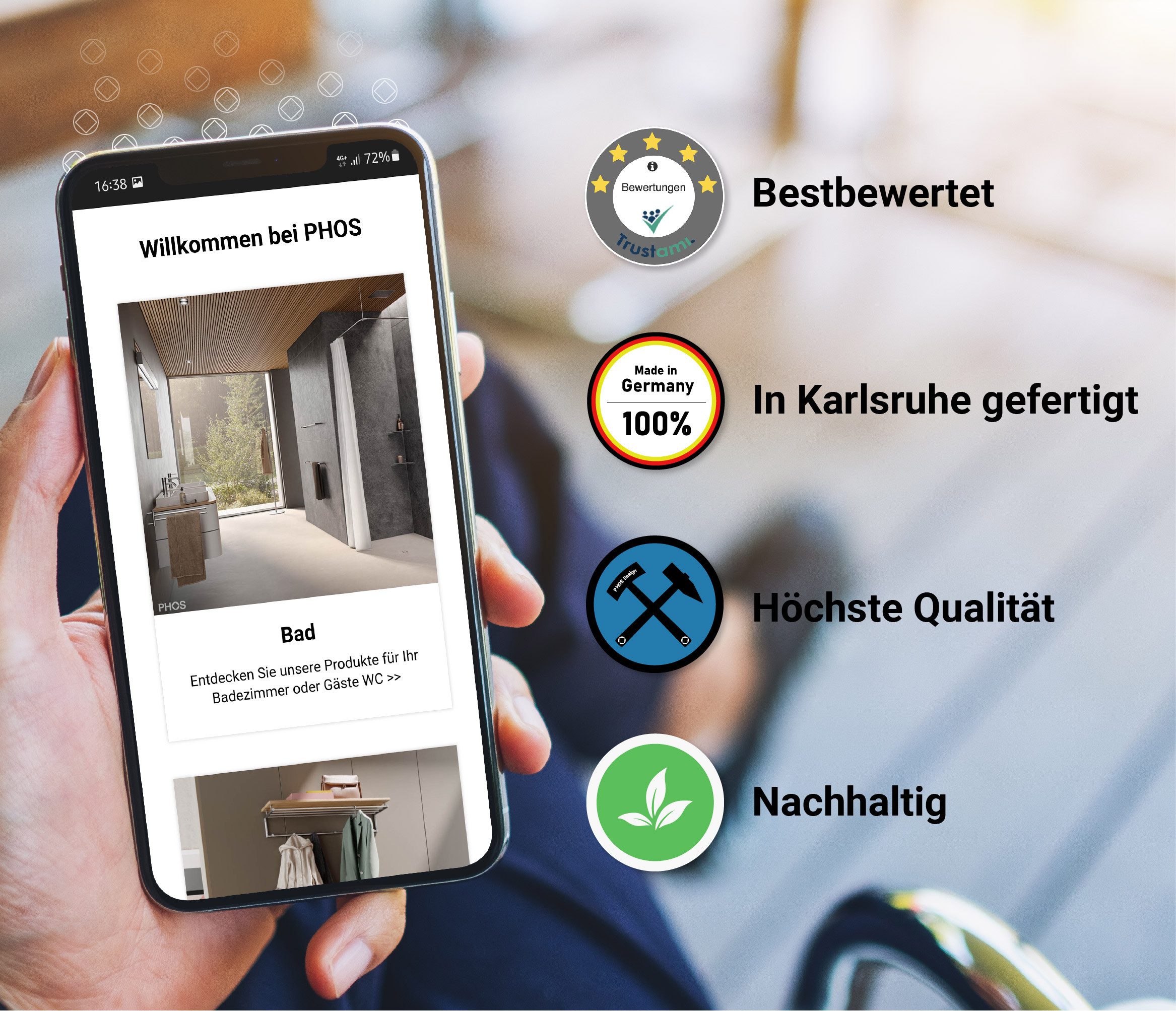 PHOS Design Duschablage Eck-Duschablage, Edelstahl hochwertig