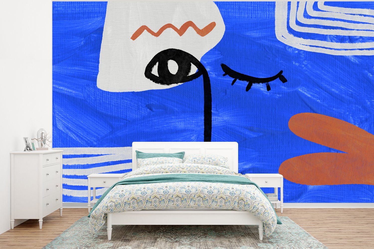 MuchoWow Fototapete Porträt - Blau - Abstrakt, Matt, bedruckt, (6 St), Wallpaper für Wohnzimmer, Schlafzimmer, Kinderzimmer, Vinyl Tapete