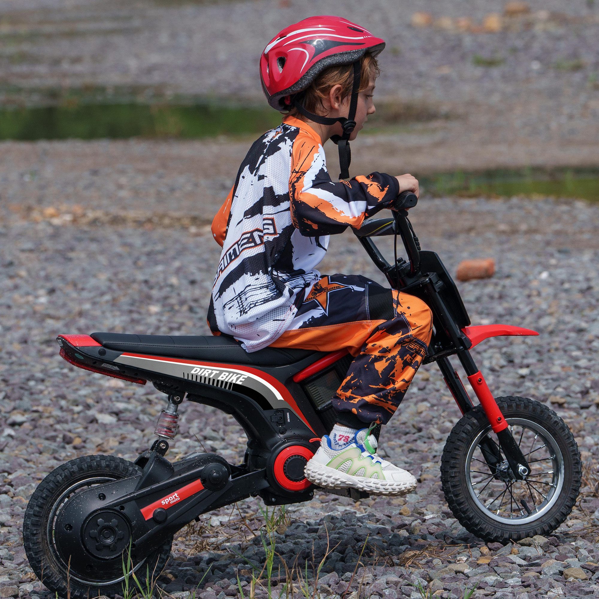 HOMCOM Elektro-Kindermotorrad mit 24V 350W Motor, 8-16 KMH Geschwindigkeitsmodus, Belastbarkeit 65 kg, (1-tlg), mit 12 Zoll Luftreifen, Musik Scheinwerfer, für  – Bild 2 von 5