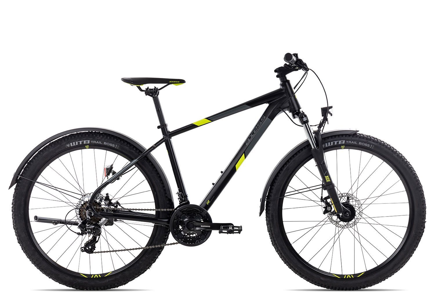 Axess Mountainbike SANDEE STREET 2022, 21 Gang Shimano Tourney RD-TX800-7 Schaltwerk, Kettenschaltung, MTB-Hardtail schwarz/grau black matt/grey/neon yellow | Mountainbikes