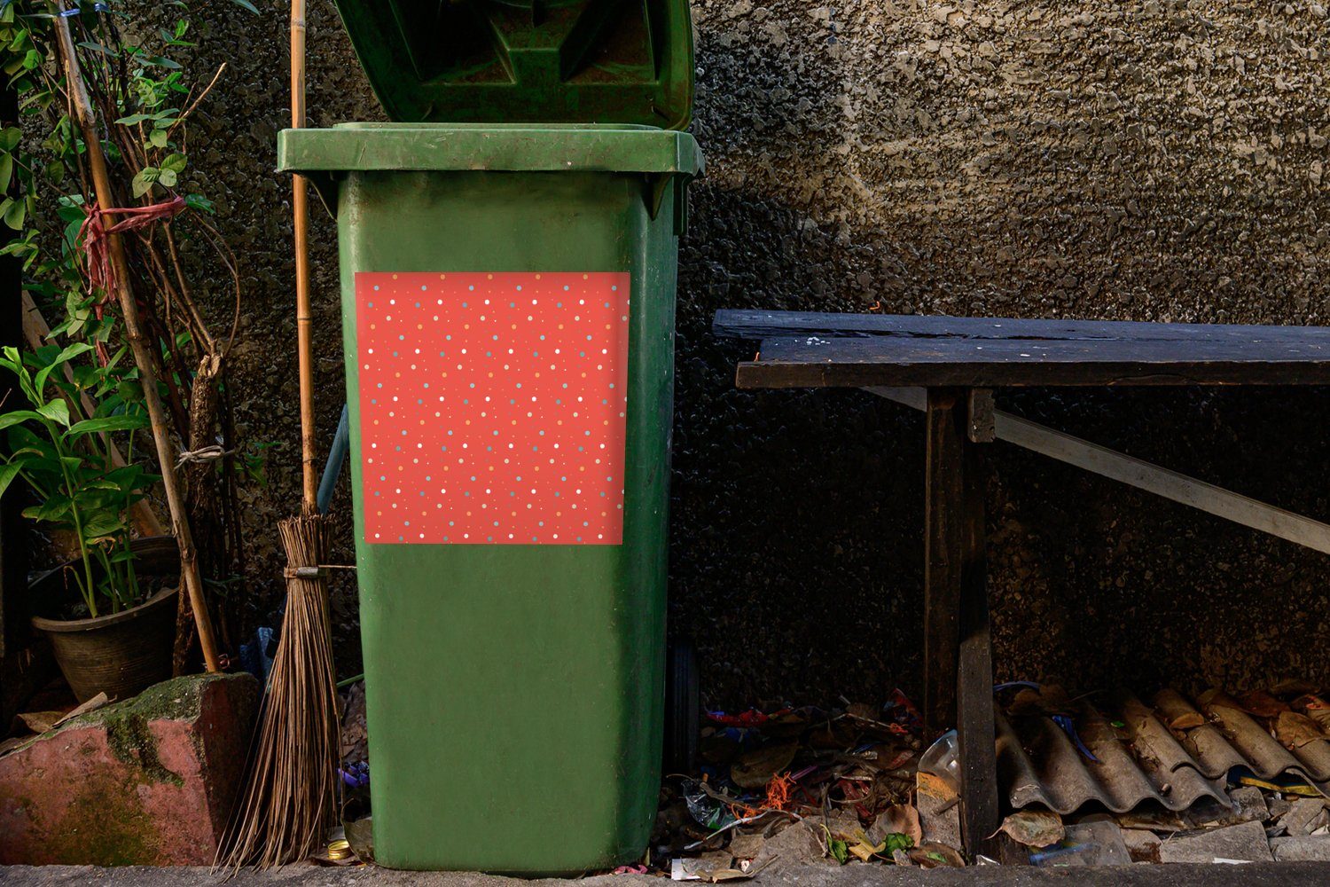 Tupfen Container, Wandsticker Sticker, Rot Mülleimer-aufkleber, - Mülltonne, - MuchoWow St), Muster Abfalbehälter (1