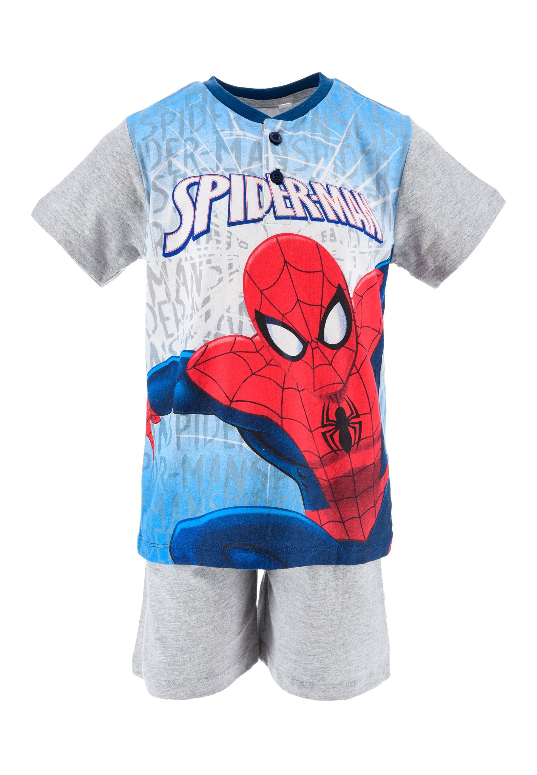 Spiderman Shorty Kinder Jungen Pyjama Schlaf-Set (2 tlg) Grau