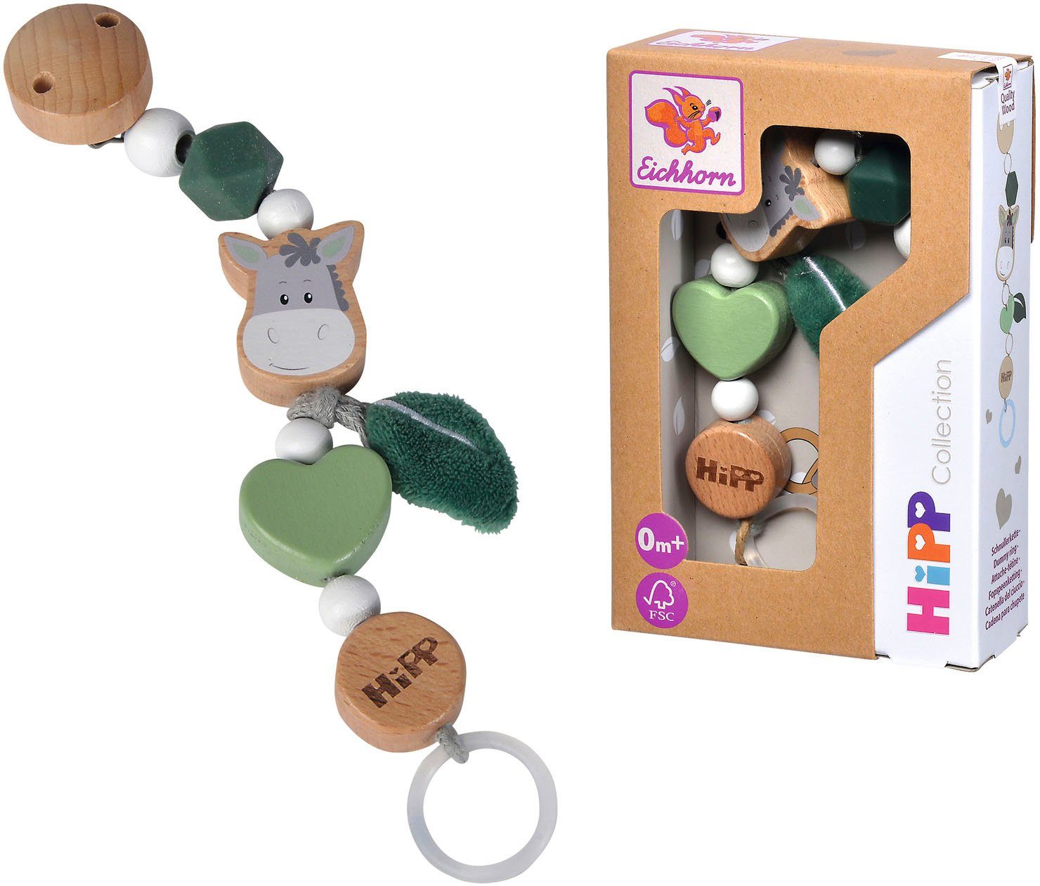 HiPP Baby schützt Eichhorn Schnullerkette, Holzspielzeug, Wald - FSC®- Schnullerbefestigung weltweit