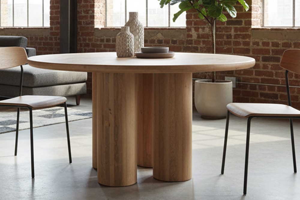 riess-ambiente Esstisch Art DECO 140cm natur Mangoholz, Säulenfüße, Unikat, günstig online kaufen