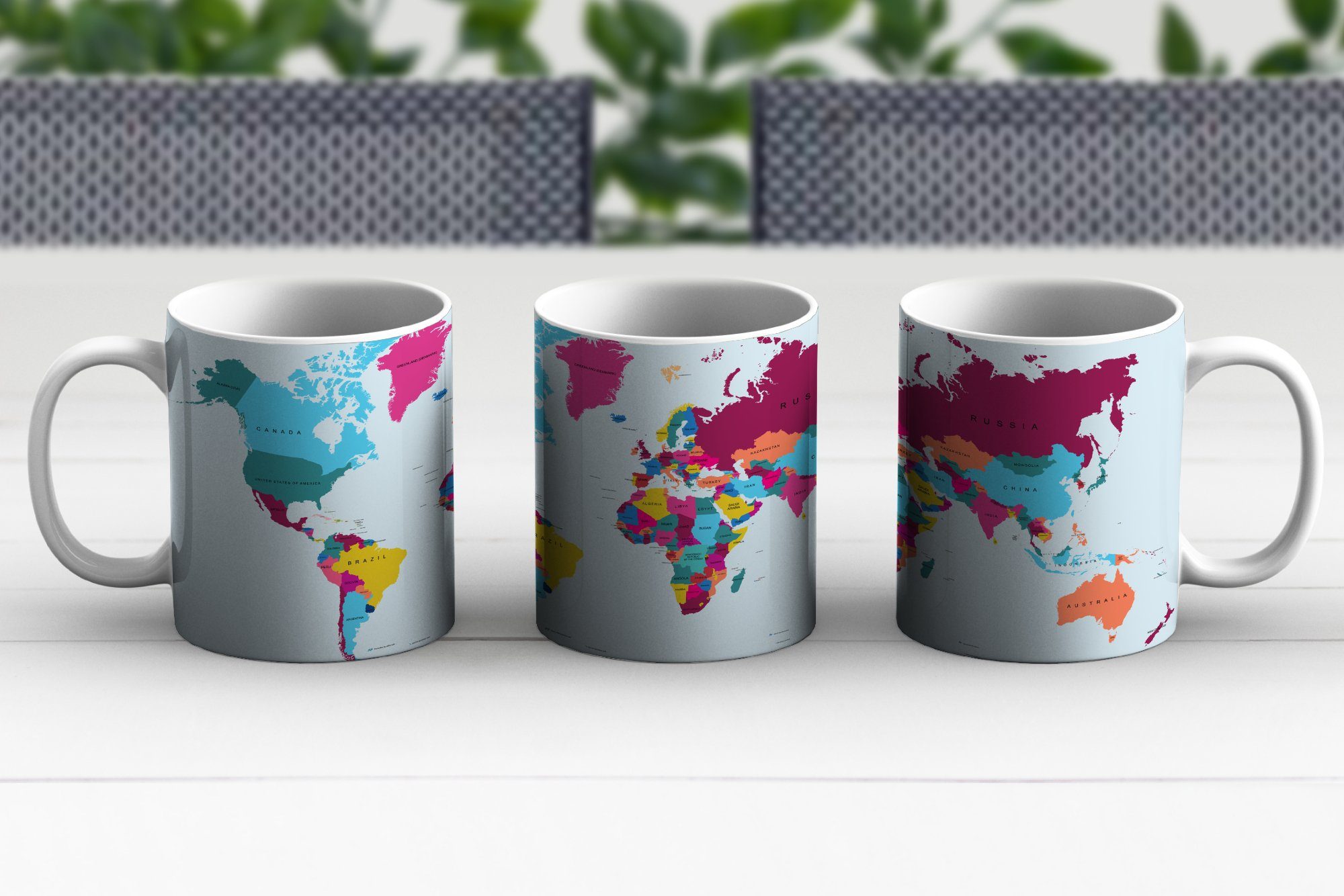 MuchoWow Tasse Teetasse, Geschenk Kaffeetassen, Trendig Keramik, Farbenfroh, Becher, - Teetasse, - Weltkarte