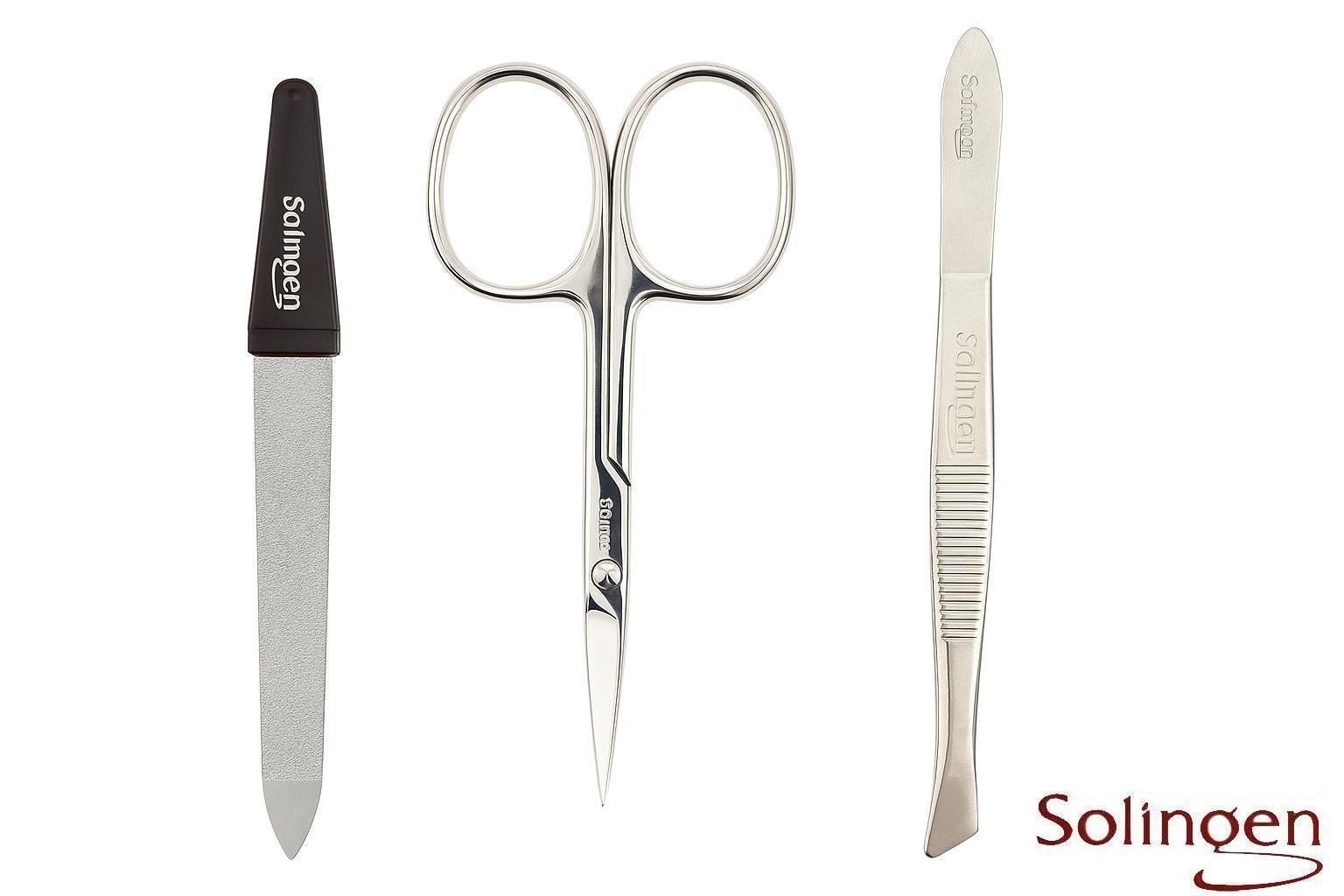 EloModa Maniküre-Etui 4-teiliges Solingen* Maniküre Set mit echt Leder Etui, Nagelschere, 4 tlg., Made in Germany