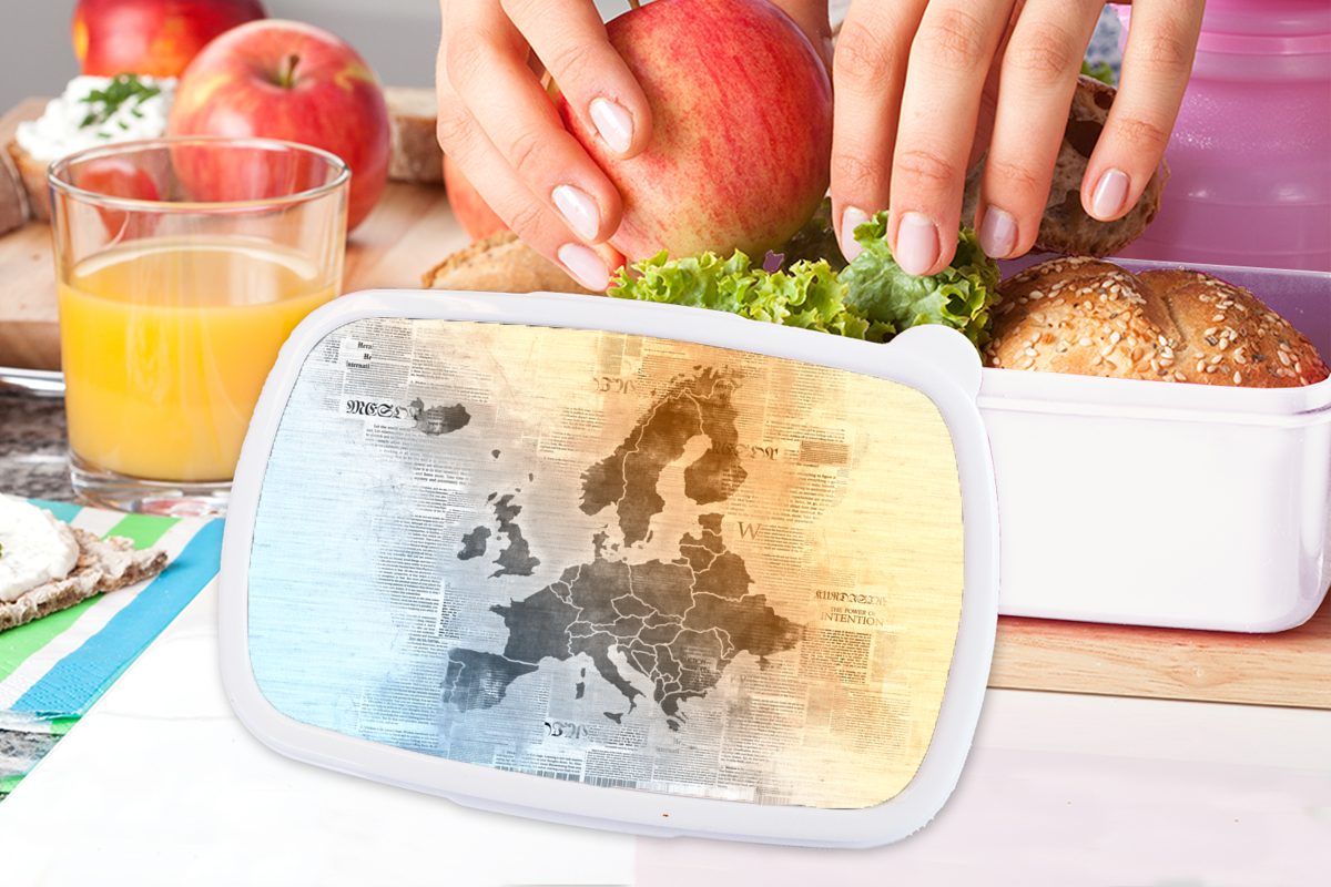 Kinder Erwachsene, Zeitungen, und Brotdose, Brotbox für weiß - MuchoWow (2-tlg), Jungs Lunchbox Karte Kunststoff, Mädchen für - Europa und