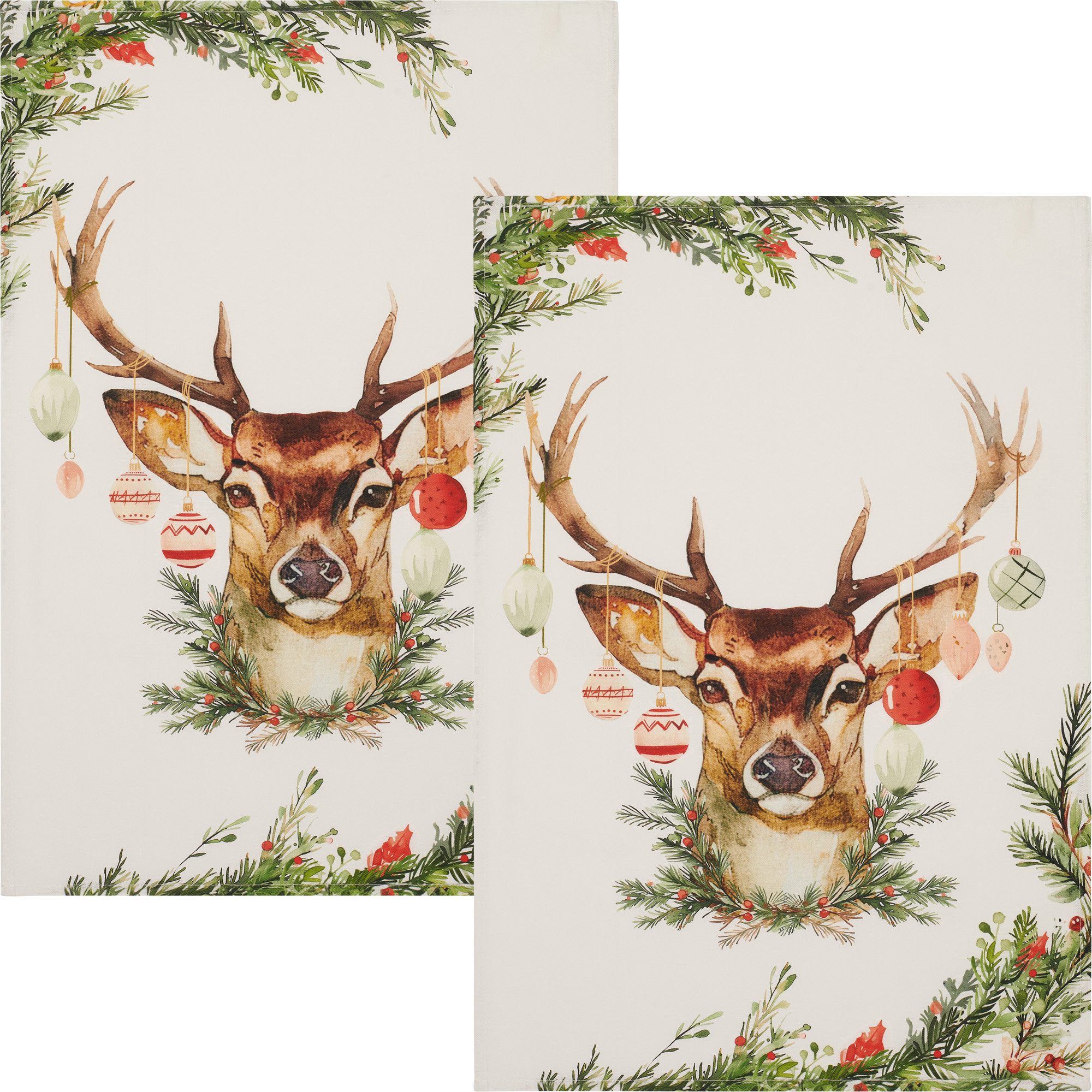 Kracht Geschirrtuch Geschirrtuch "Weihnachtshirsch" 2er-Pack, Baumwolle Mot günstig online kaufen