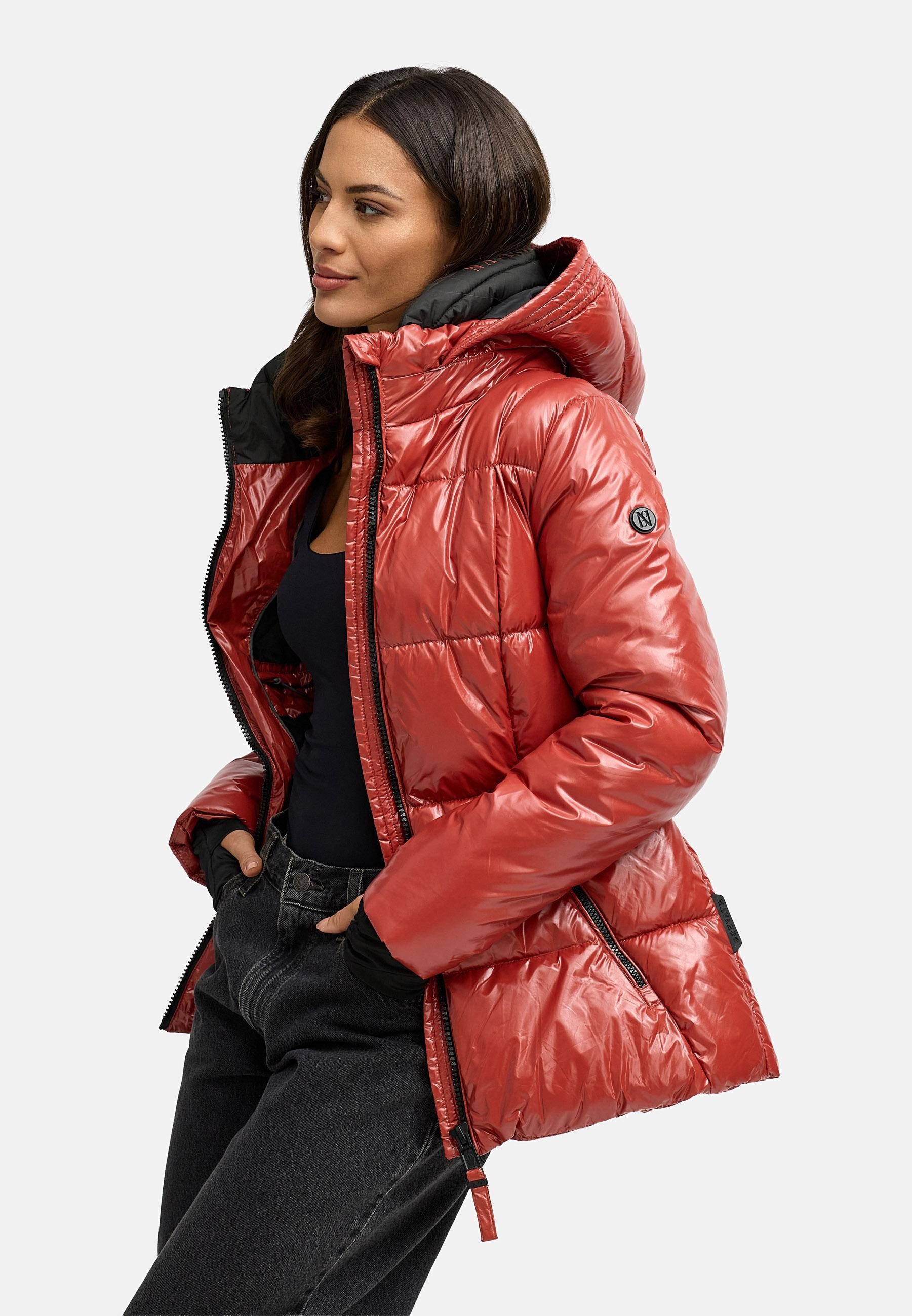 Navahoo Steppjacke Eisglanz 14 Glänzende Damen Winterjacke mit Taillengürtel