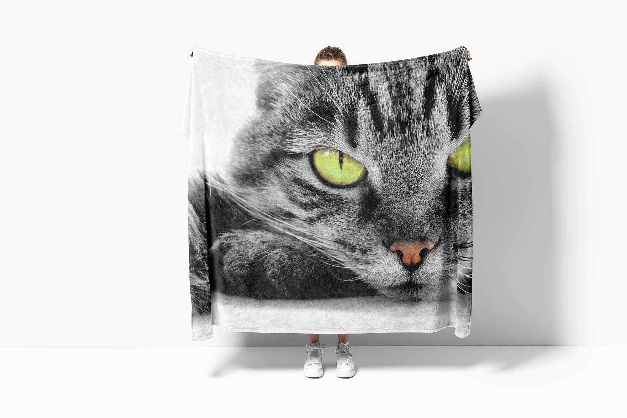 Augen, Handtuch Strandhandtuch Sinus Art mit (1-St), Handtücher Baumwolle-Polyester-Mix Kuscheldecke Katze Saunatuch Tiermotiv Handtuch