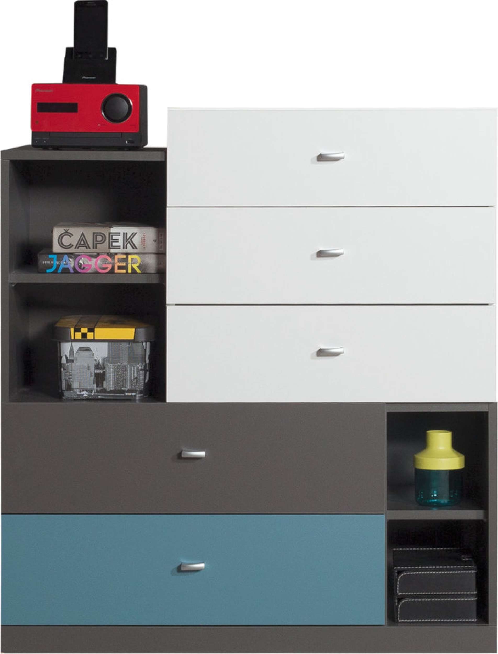 Stylefy Kinderkleiderschrank Lator Graphit Weiß Atlantic (Sideboard, Kinderschrank) mit Schubladen, FSC-Zertifizierung, viel Stauraum, Modern Design