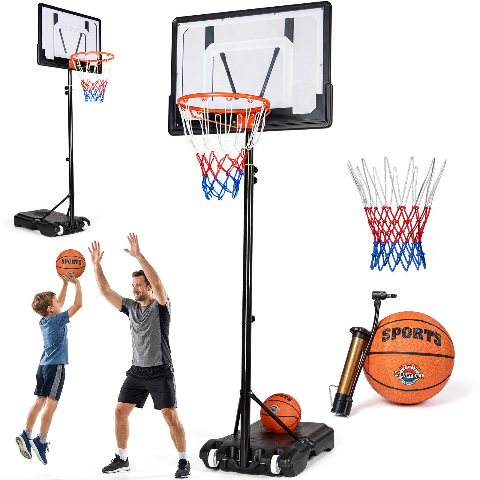 Basketballkorb mit Rollen & Ständer, wetterfest, Indoor/Outdoor