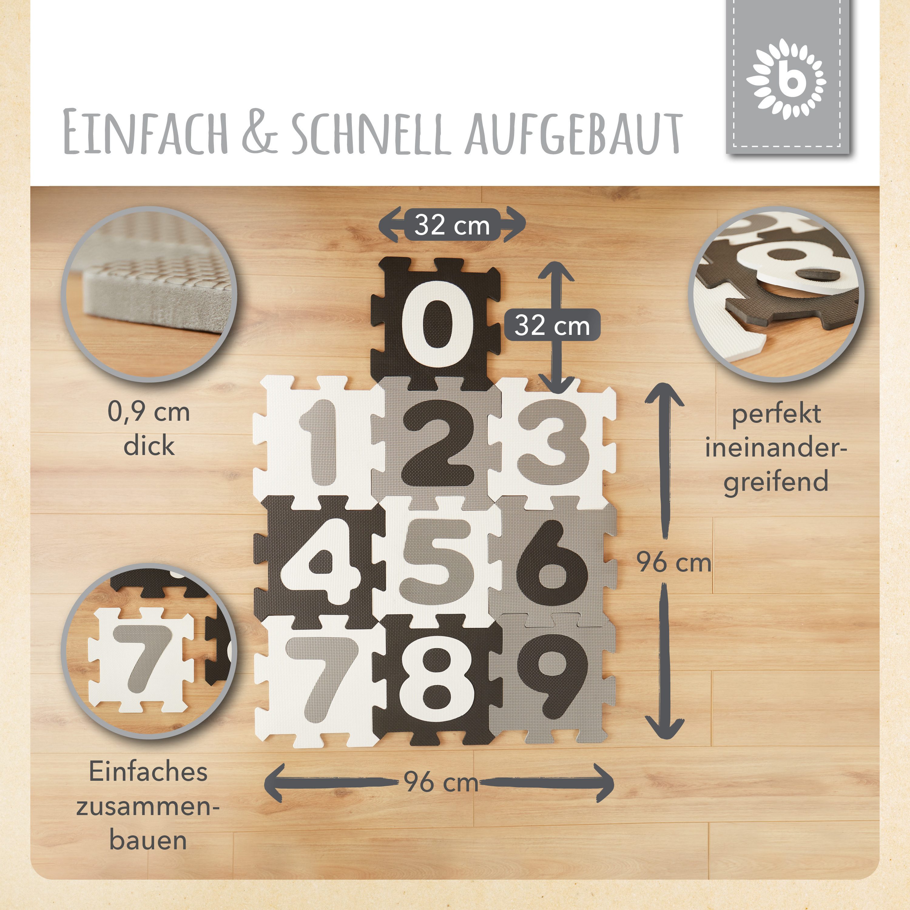 BIECO Steckpuzzle Puzzlematte 26 tlg. Spielmatte Baby XXL Puzzle Buchstaben Lernen, Puzzleteile