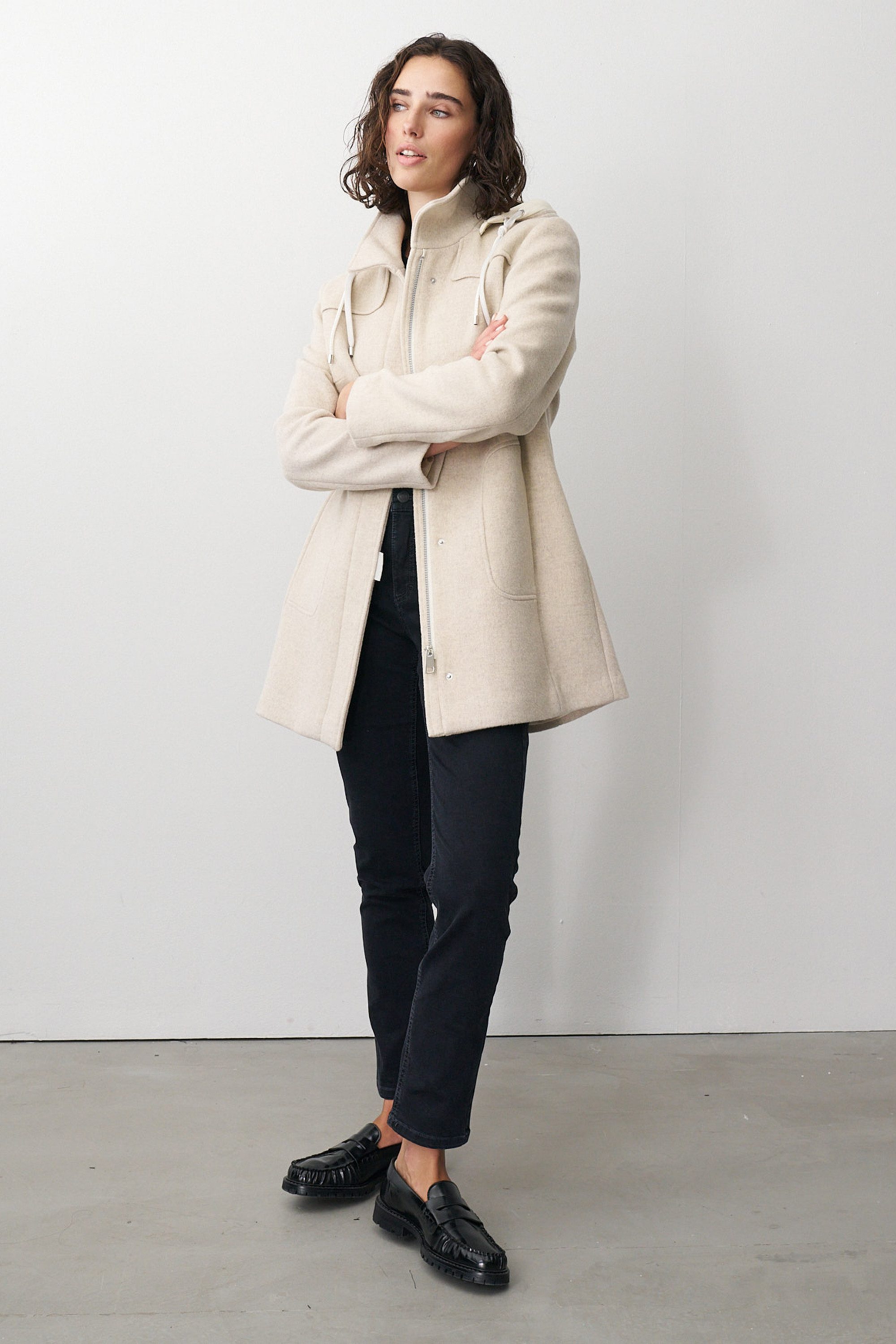 Barbara Lebek Kurzmantel Trenchcoat, Damenmantel oder Wollmantel mit Kapuze in Beige