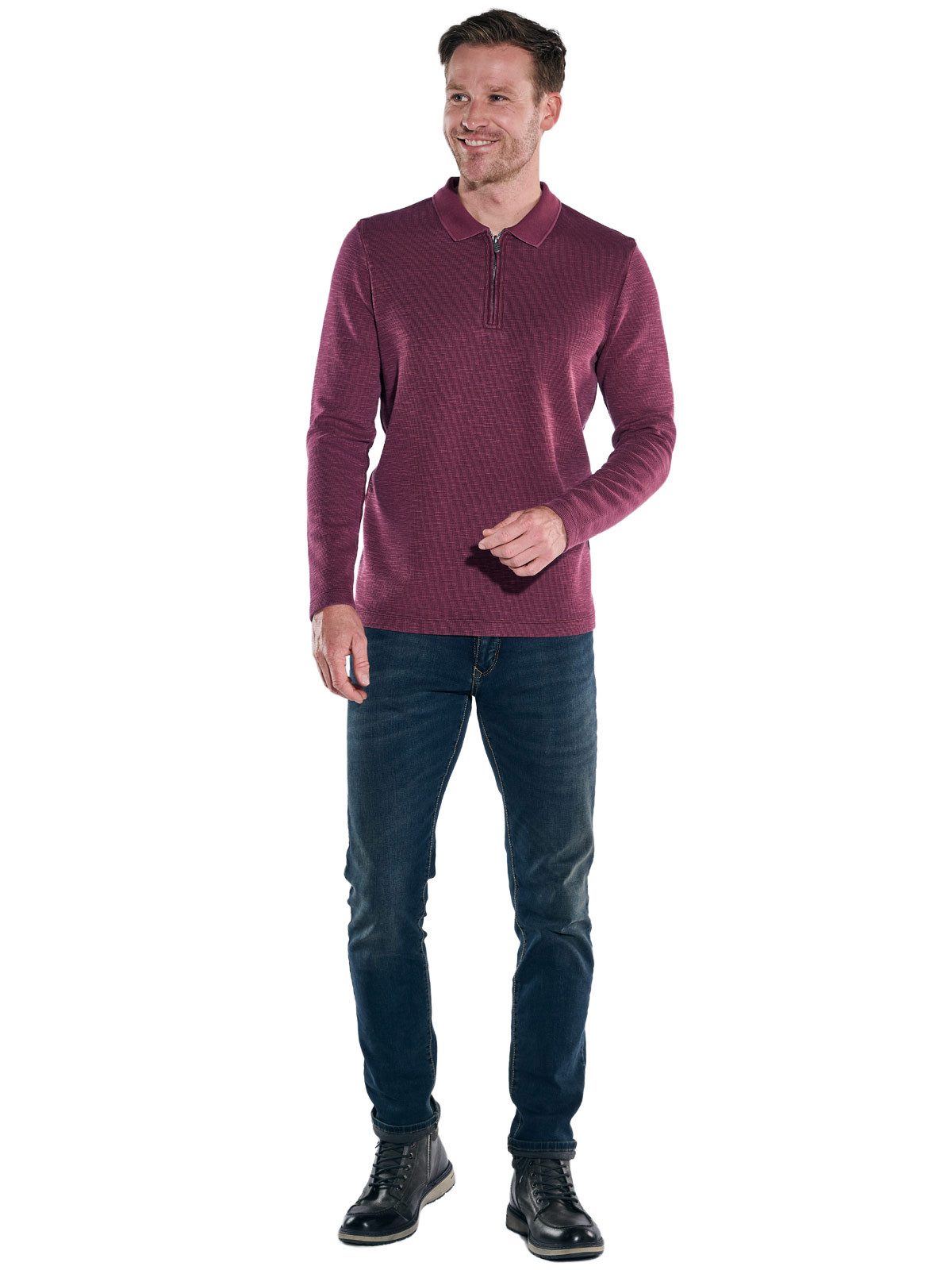 Engbers Langarm-Poloshirt Herren Langarmshirt mit Polokragen, Magenta – Bild 3 von 5