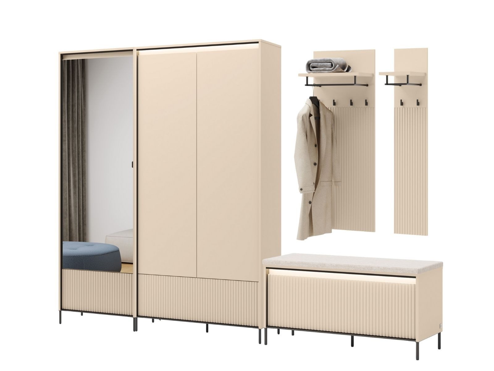 Compleo Garderoben-Set beige,Flurgarderobe mit Sitzbank, 2x Schrank,Kleider günstig online kaufen