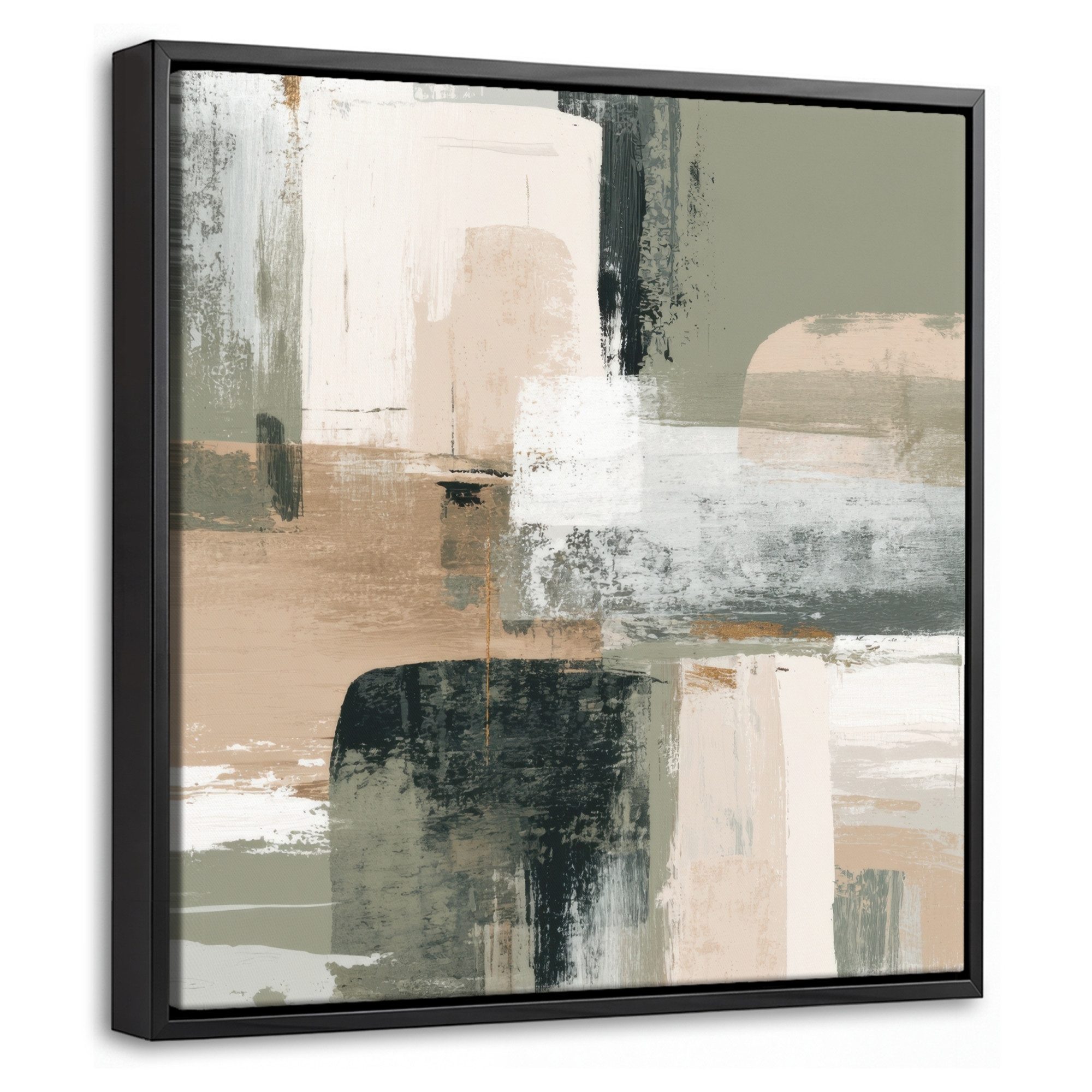 OneMillionCanvasses® Leinwandbild mit Rahmen - Pinselstriche - Abstrakt - Erdtöne, Fotodruck (1 St), Leinwand Bilder Klein, Wand Dekoration Aesthetic 20x20cm