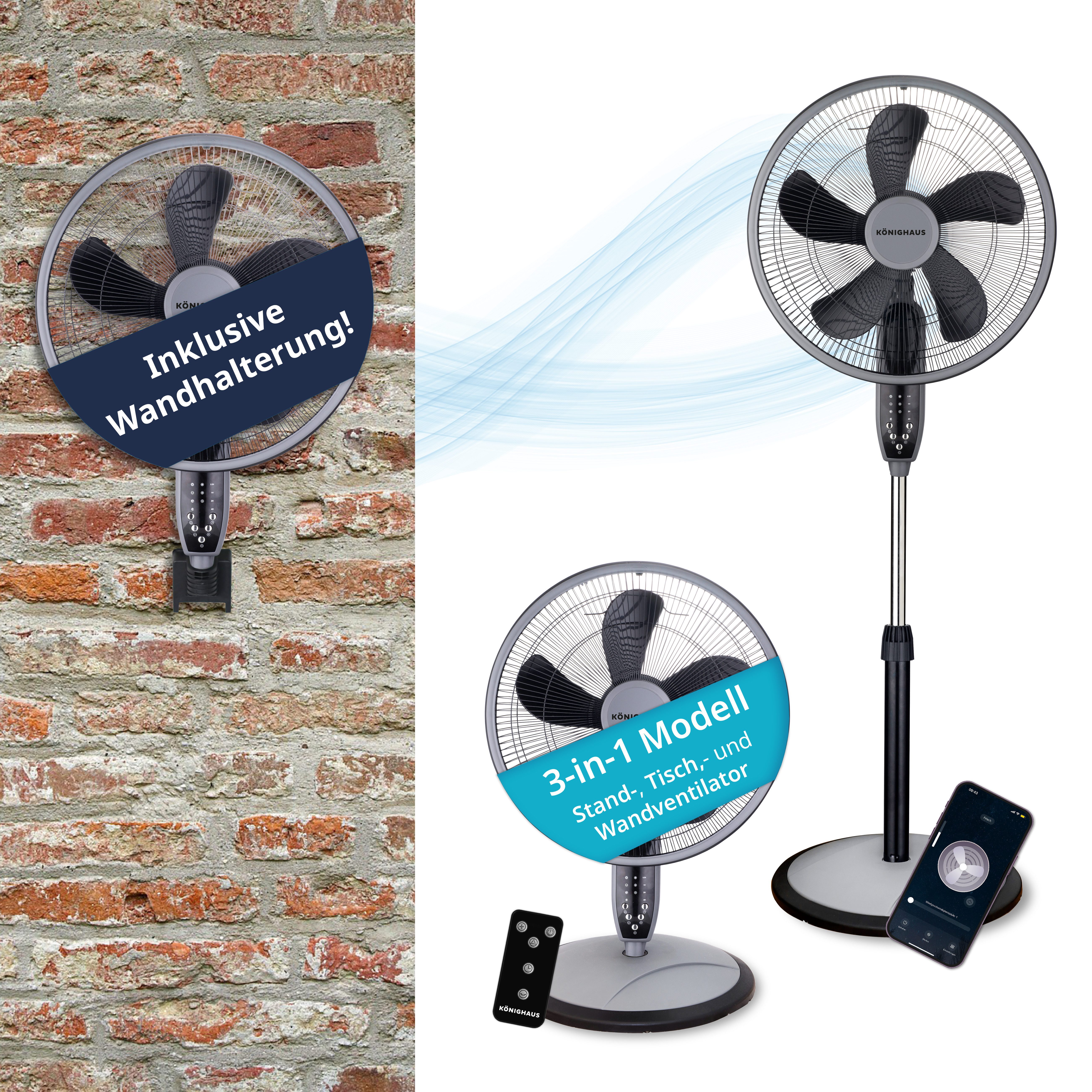 Könighaus Standventilator Könighaus 3-in-1 Stand- Tisch & Wandventilator, S günstig online kaufen