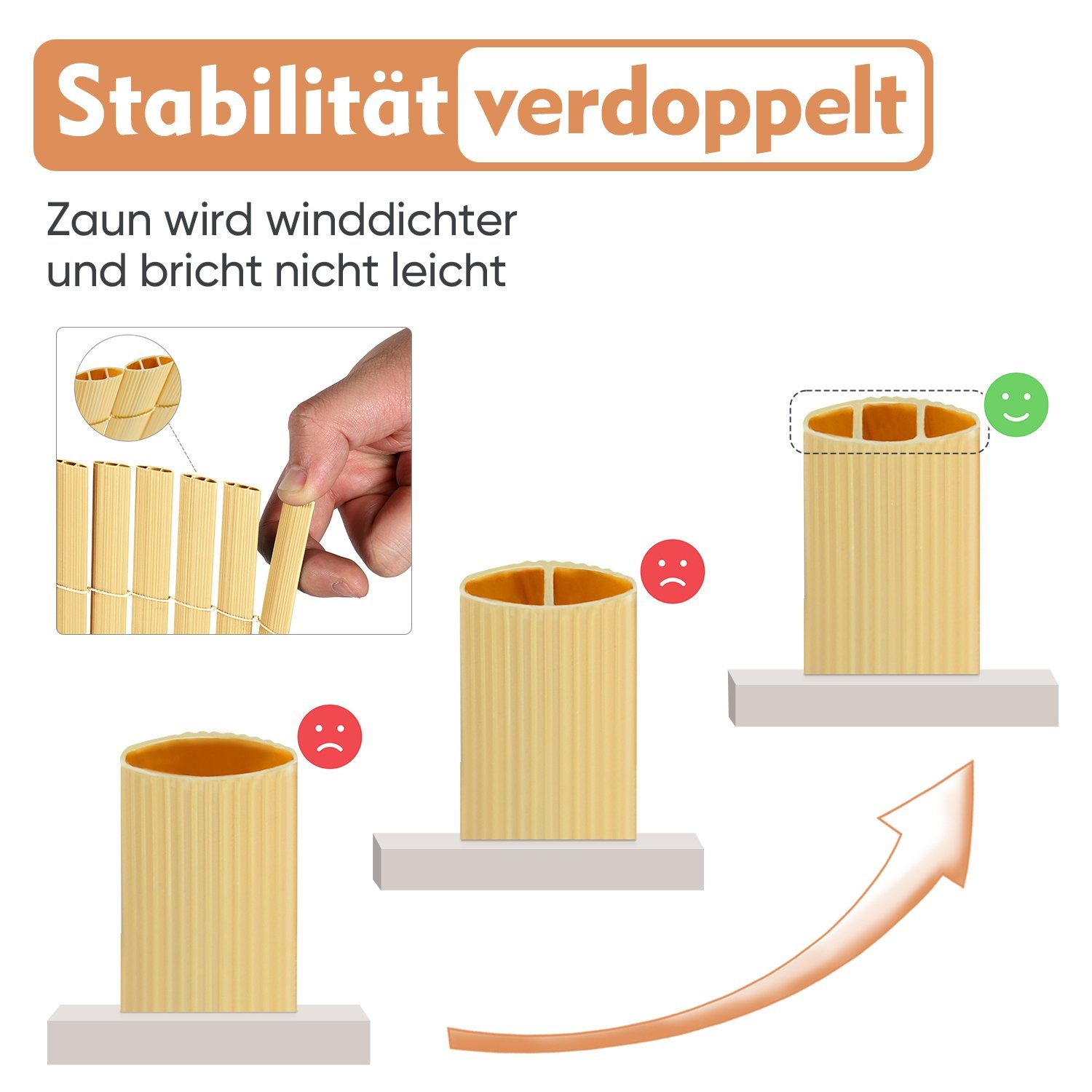 Sekey Balkonsichtschutz PVC Sichtschutzmatten Bambus Sichtschutz Balkon Garten Sichtschutzzaun mit der inneren doppelten Verstärkung, kratzresistenter Oberfläche