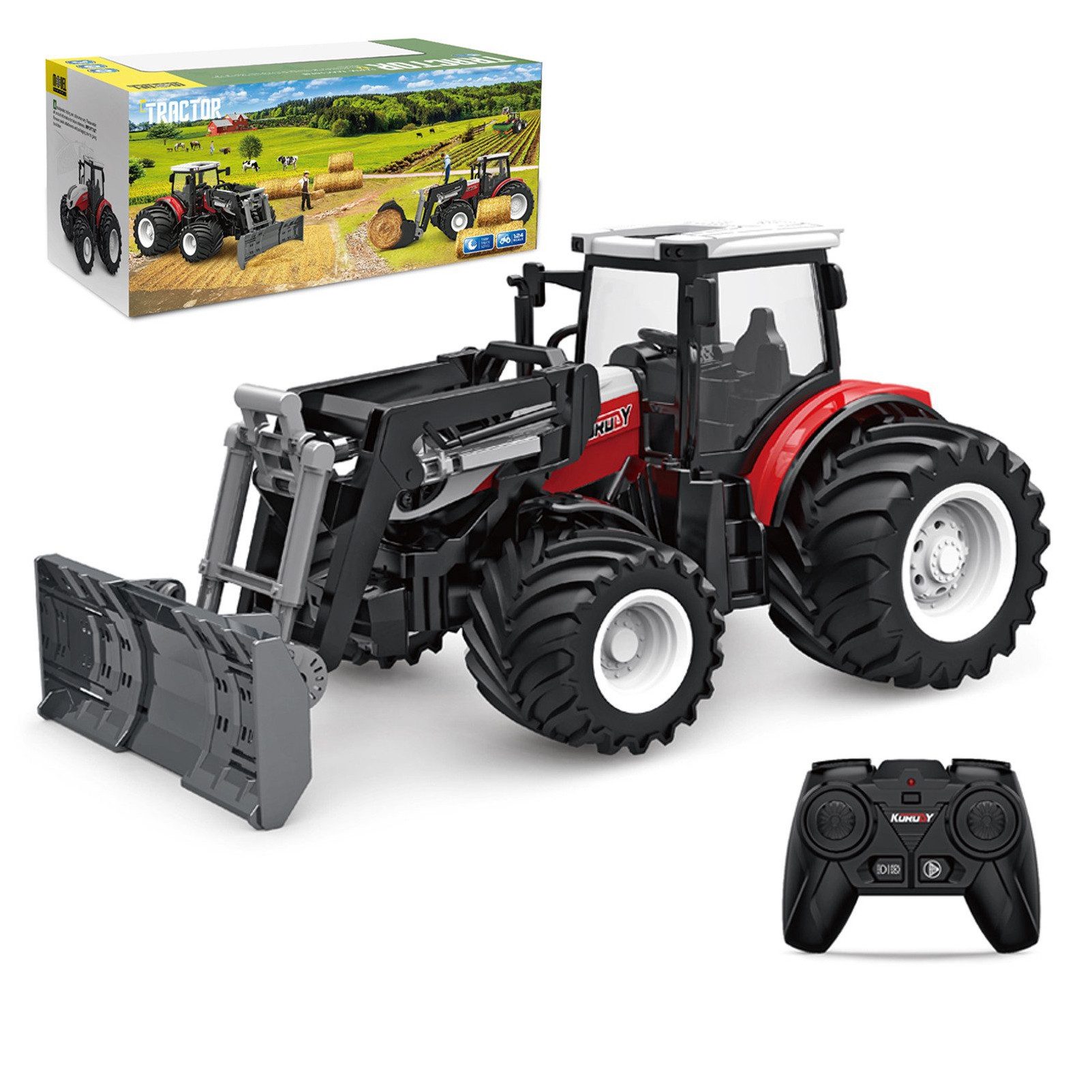 Esun RC-Traktor RC-Traktor Ferngesteuerter Frontschaufel Traktor Spielzeug ab 3 Jahre (Set, Komplettset), Ferngesteuert Ackerschlepper mit Licht und Sound