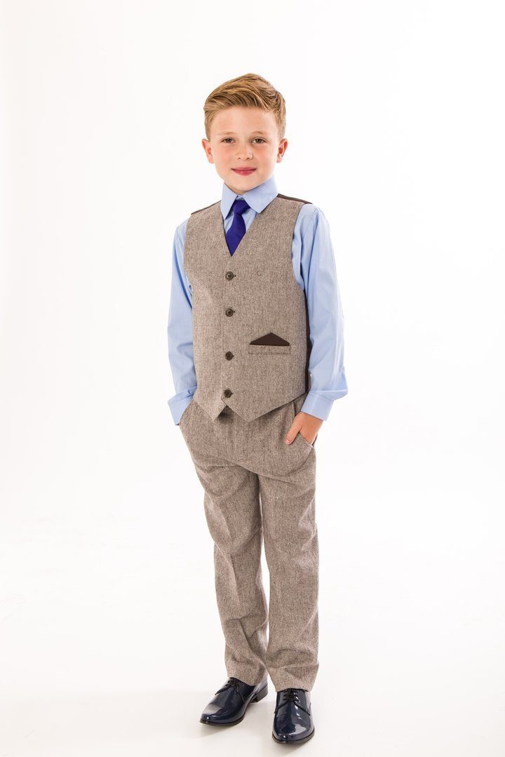 Melli-Trends Kinderanzug Twid Festlicher Jungen Anzug, 4-teilig, braun  (Set: Hemd, Weste, Hose und Krawatte) festlich, elegant