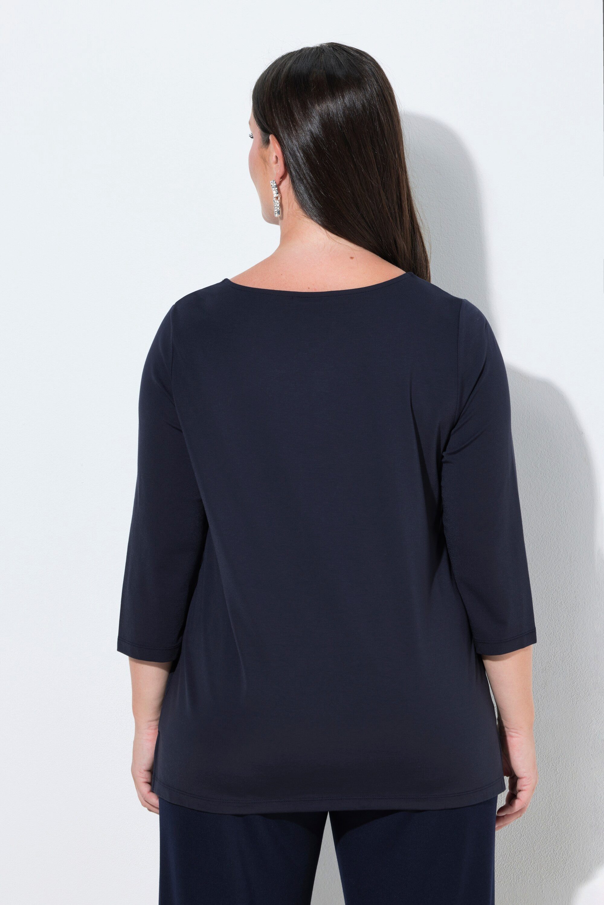 Ulla Popken T-Shirt Shirt Brosche asymmetrischer Ausschnitt 3/4-Arm – Bild 3 von 4