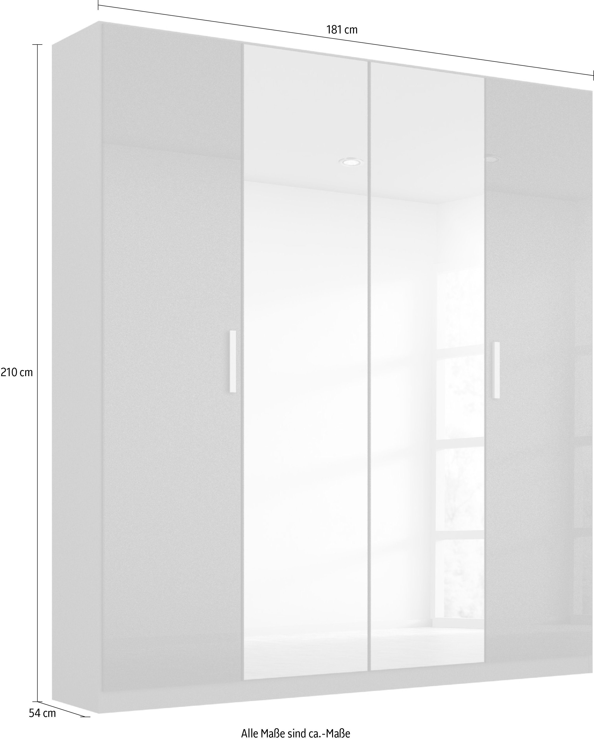 Weiß Koluna mit Innenschubladen Böden Alpinweiß/Hochglanz 2 inkl. Spiegel, rauch Drehtürenschrank extra Hochglanzfront sowie