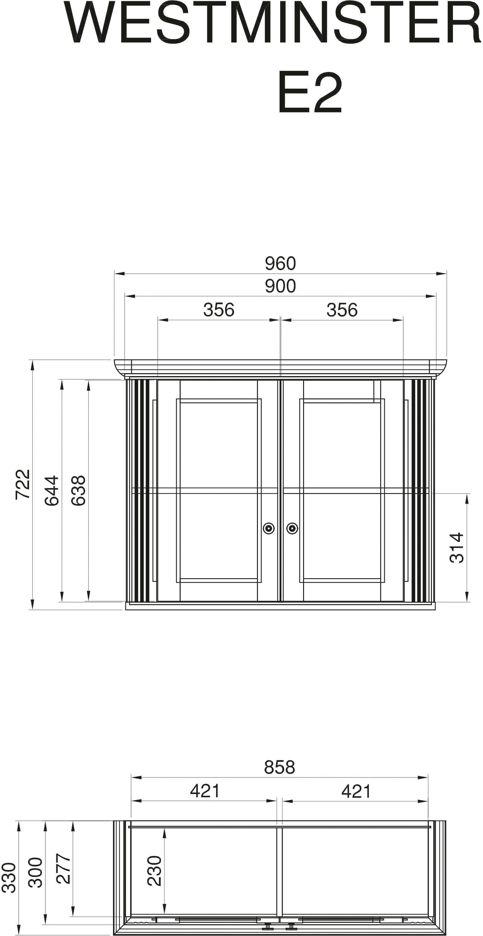 96 dunkel cm, Landhausstil, exclusiv Hängeschrank Home affaire by Grau Breite im romantischen Westminster